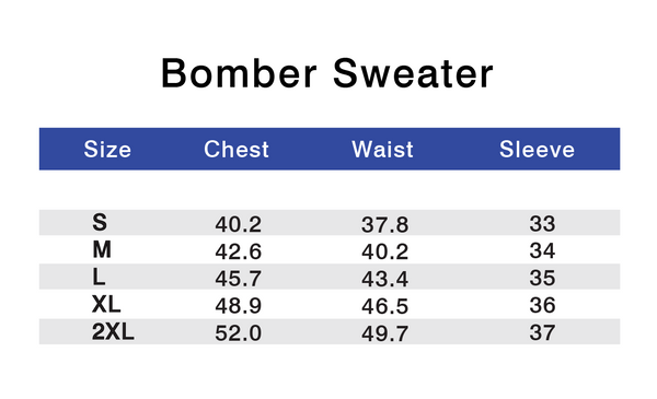 Performance Full-Zip Sweater Size Chart