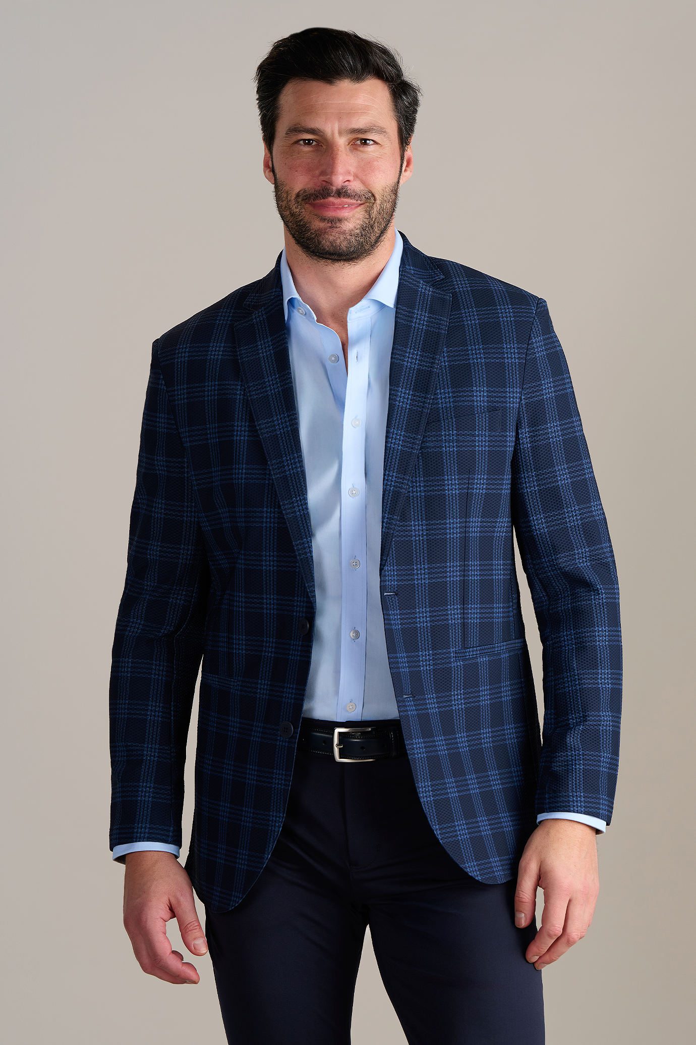 Men's Navy Plaid Air Blazer (Summer Performance Suit Jacket