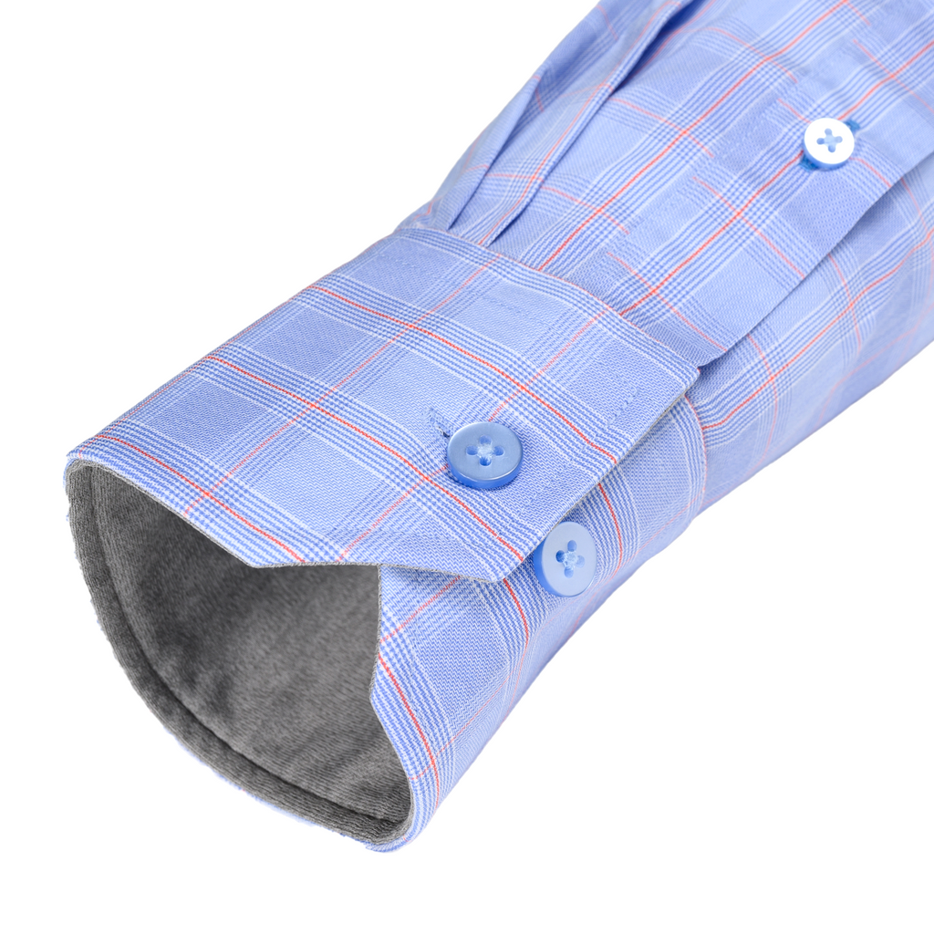 Men's Blue Patterned Dress Shirt With Small Red Lines NonIron Twillory