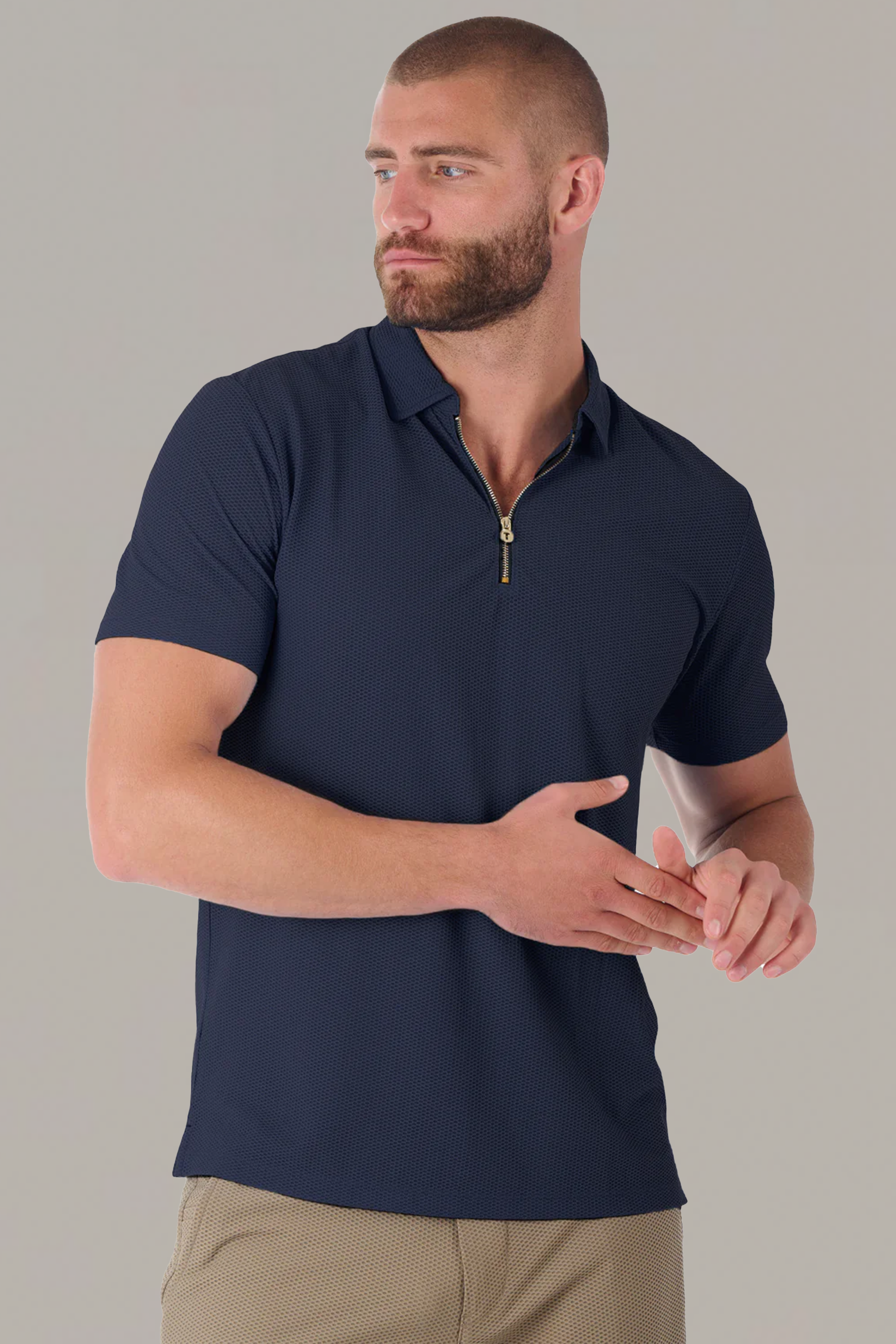 AIR Zip Polo Solid // Navy