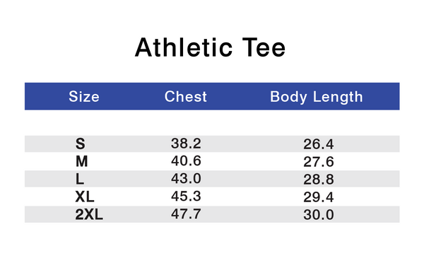 Athletic Tee Size Chart