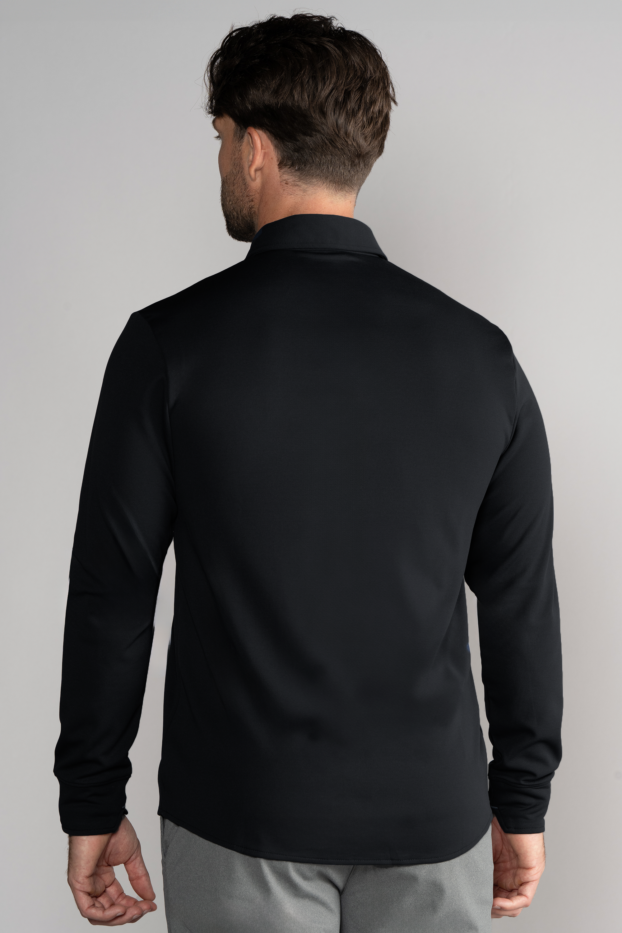 Long Sleeve Button Down Polo Solid // Black