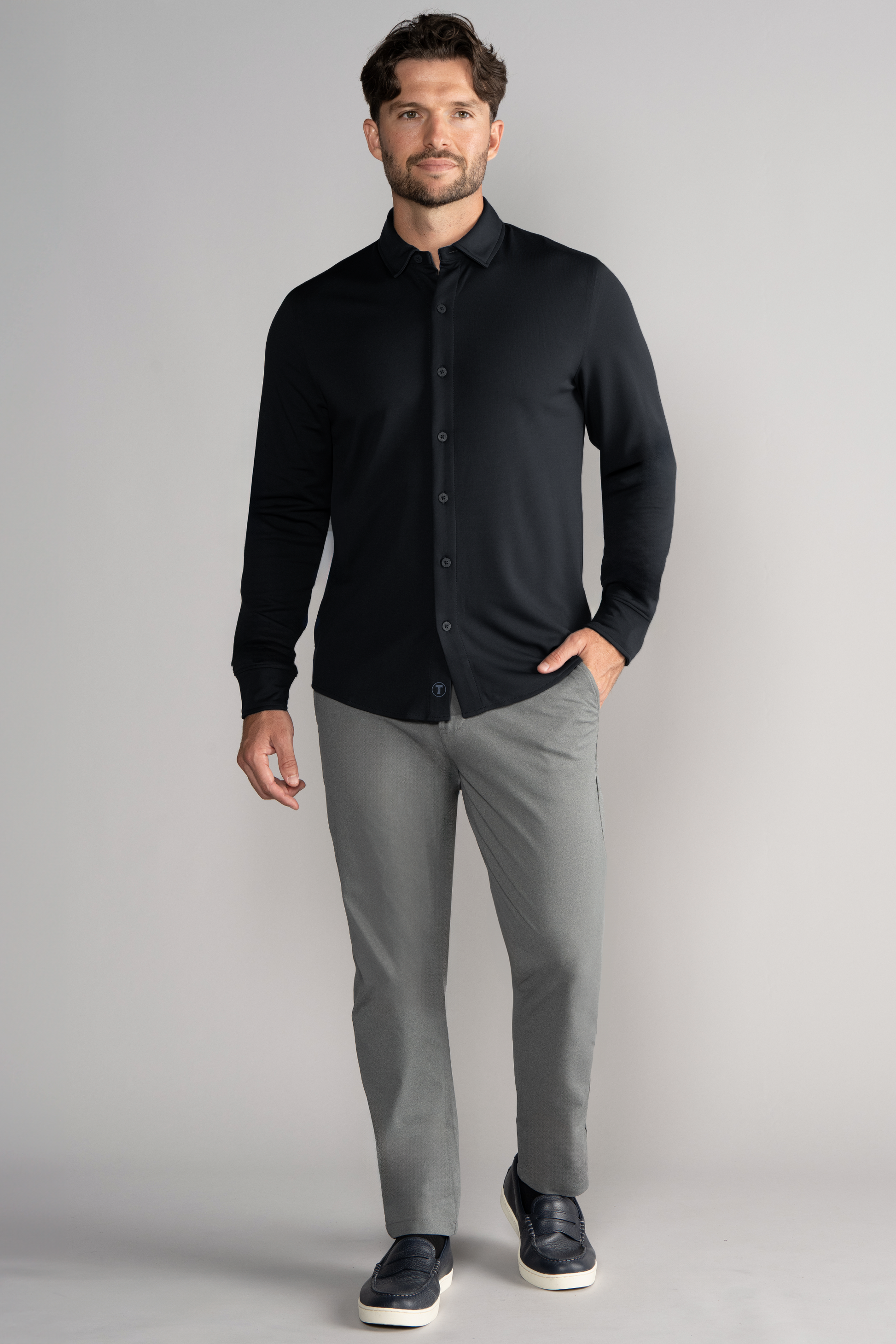 Long Sleeve Button Down Polo Solid // Black Twillory Long Sleeve Button Down Polo Solid // Black Twillory