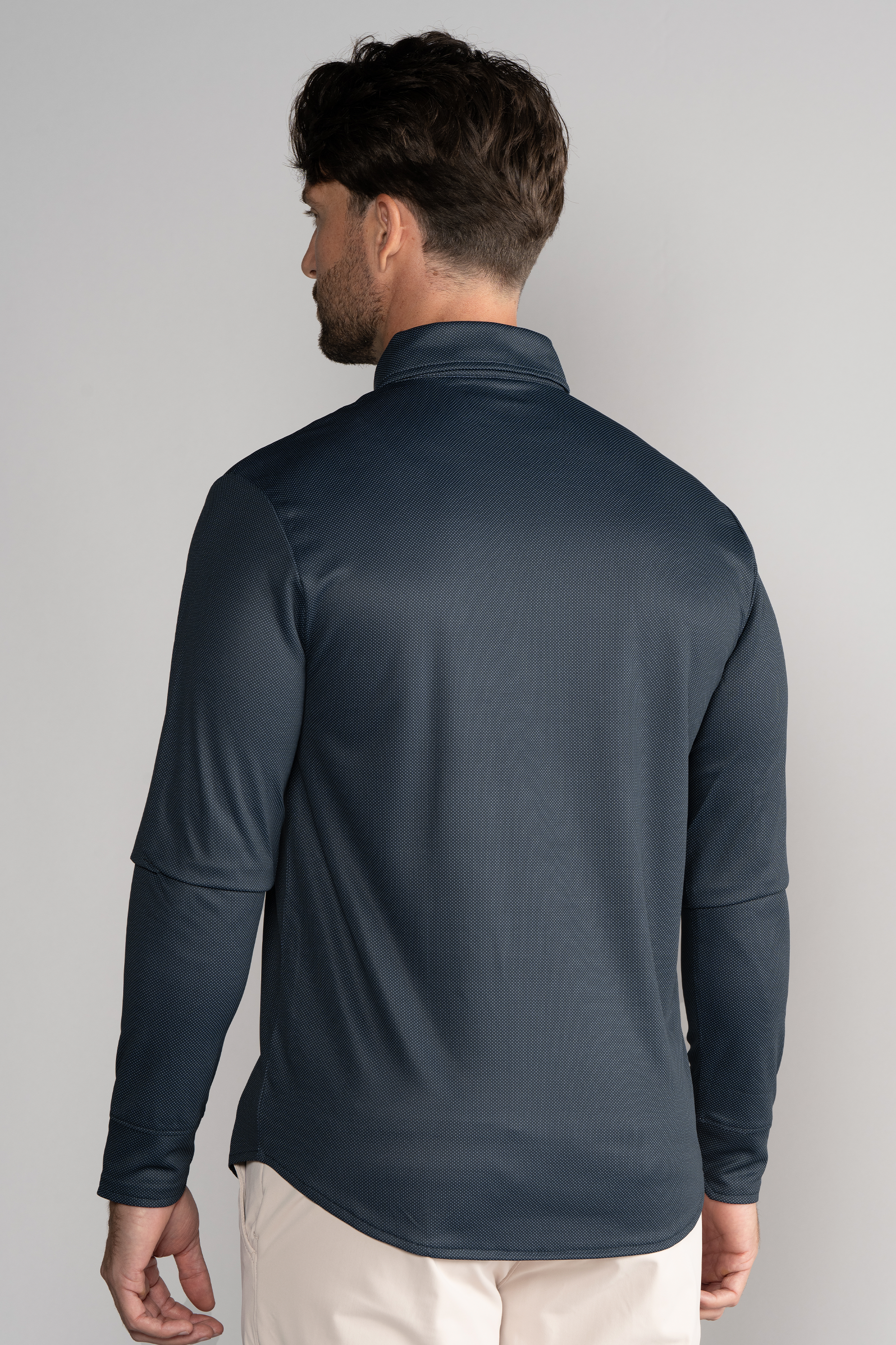 Long Sleeve Button Down Polo Dot // Charcoal