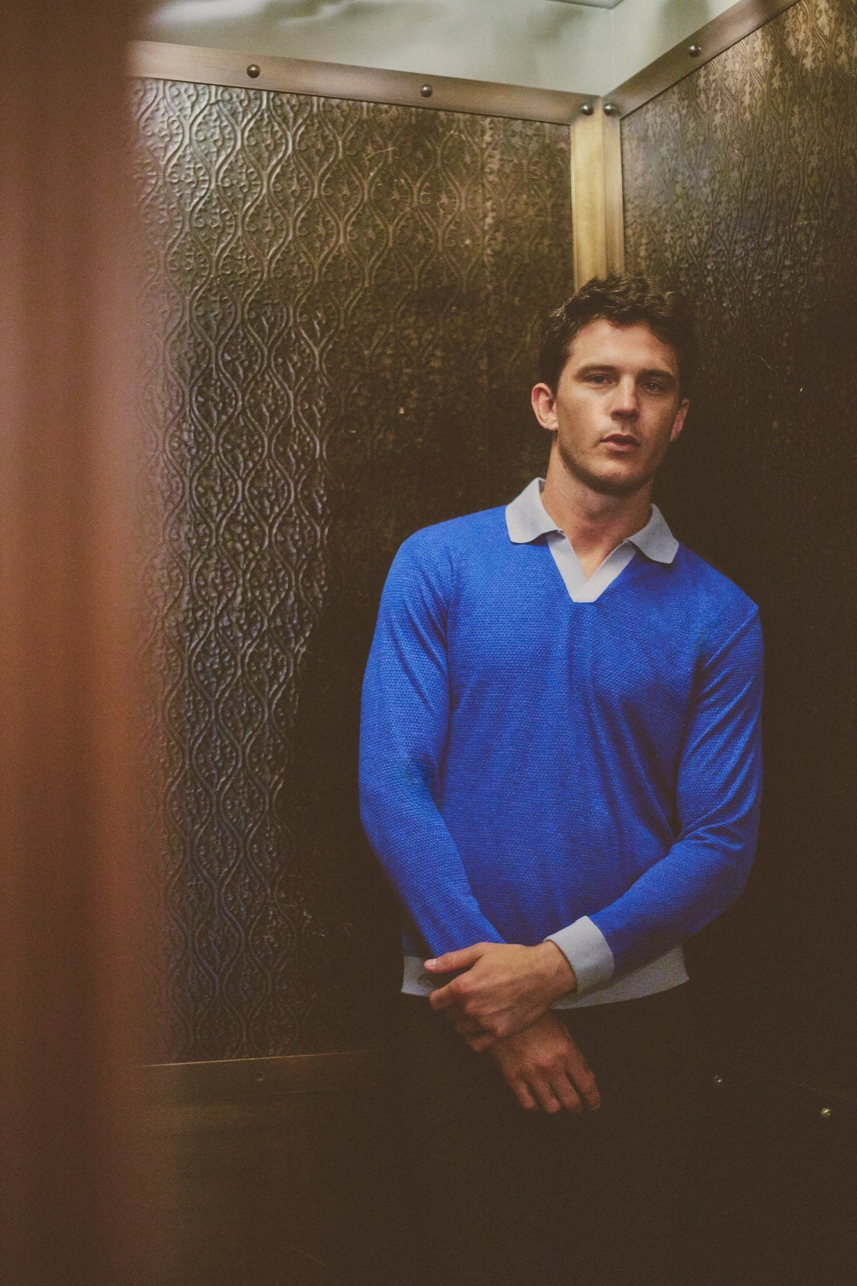 Long Sleeve Sweater Polo Contrast | Cobalt, view 2 of 8