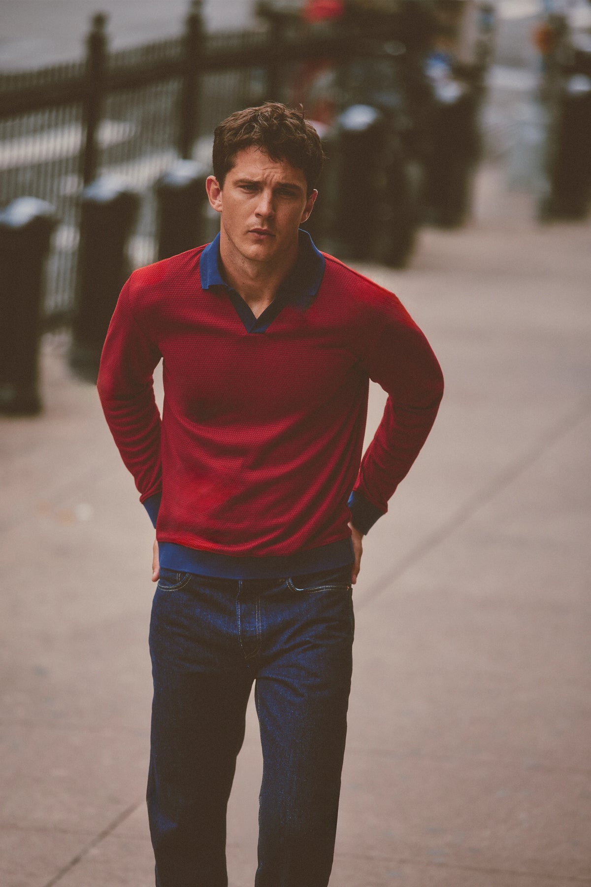 Long Sleeve Sweater Polo Contrast | Crimson