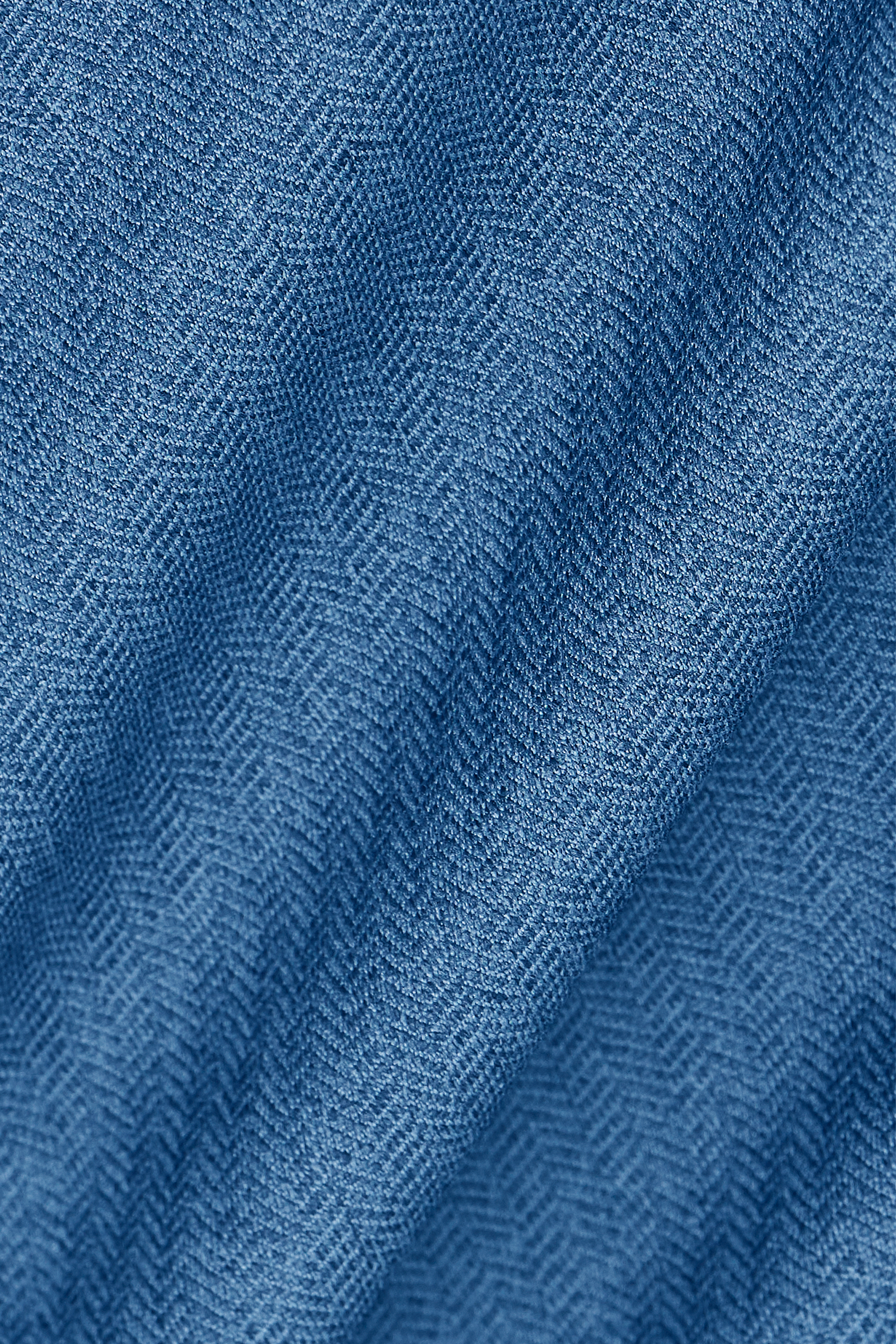 Long Sleeve Button Down Polo in Herringbone // Blue