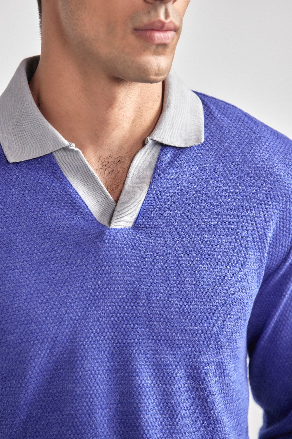 Long Sleeve Sweater Polo Contrast | Cobalt, view 3 of 6