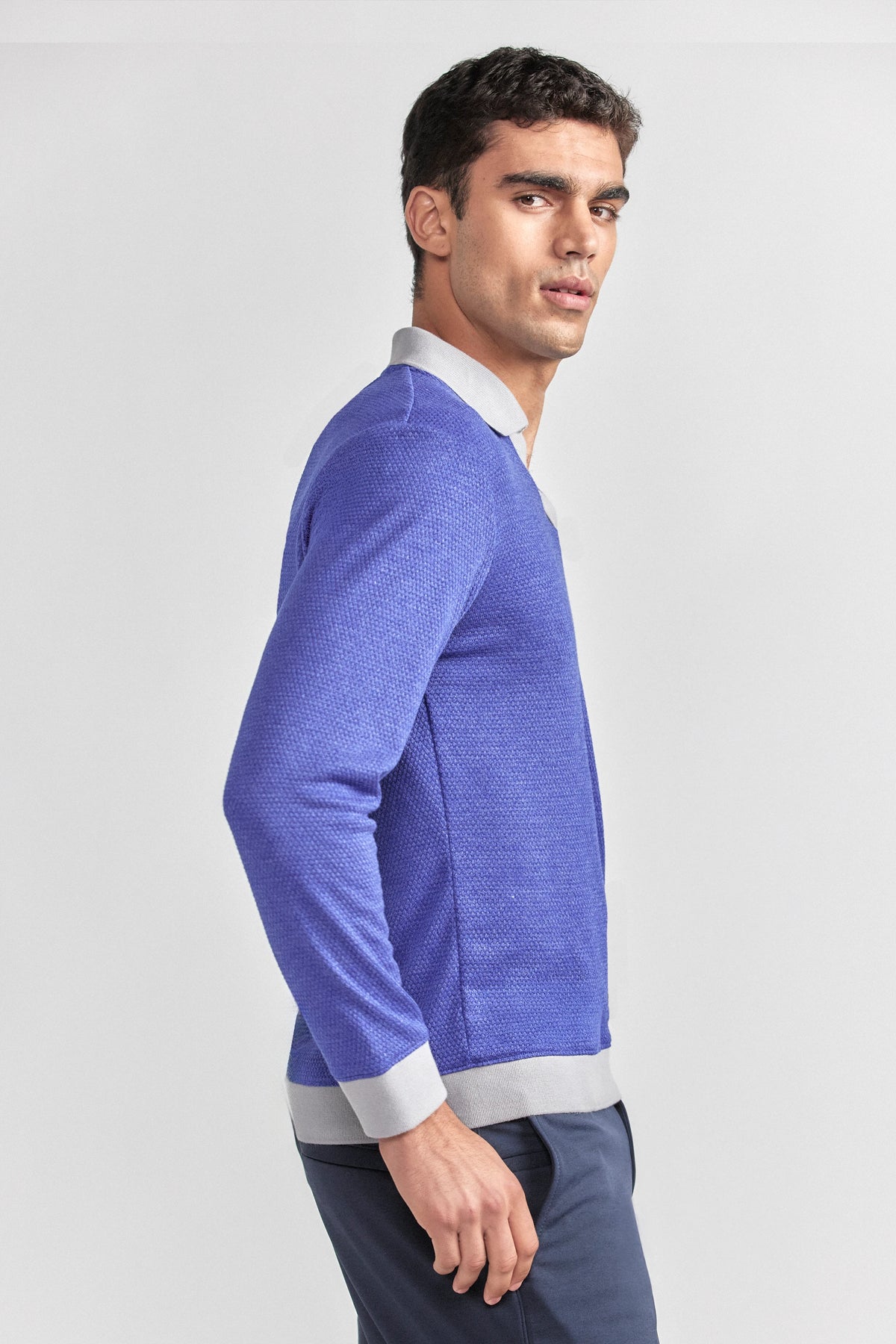 Long Sleeve Sweater Polo Contrast | Cobalt, view 4 of 6