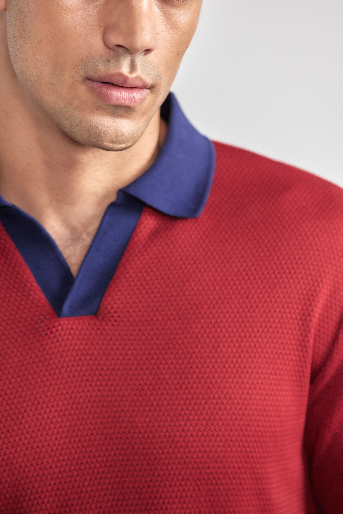 Long Sleeve Sweater Polo Contrast | Crimson, view 3 of 6