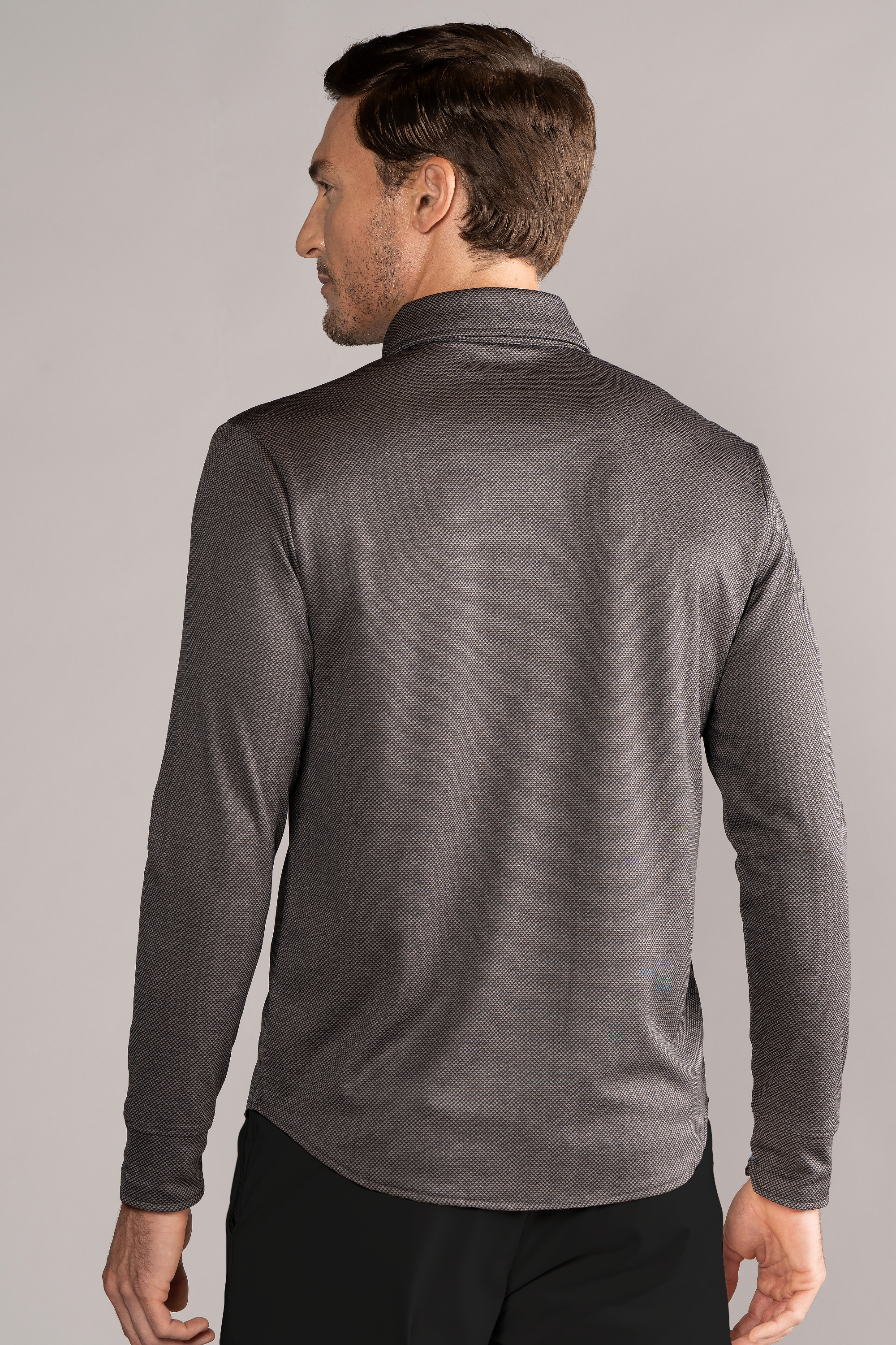 Long Sleeve Button Down Polo Dot // Grey Scale