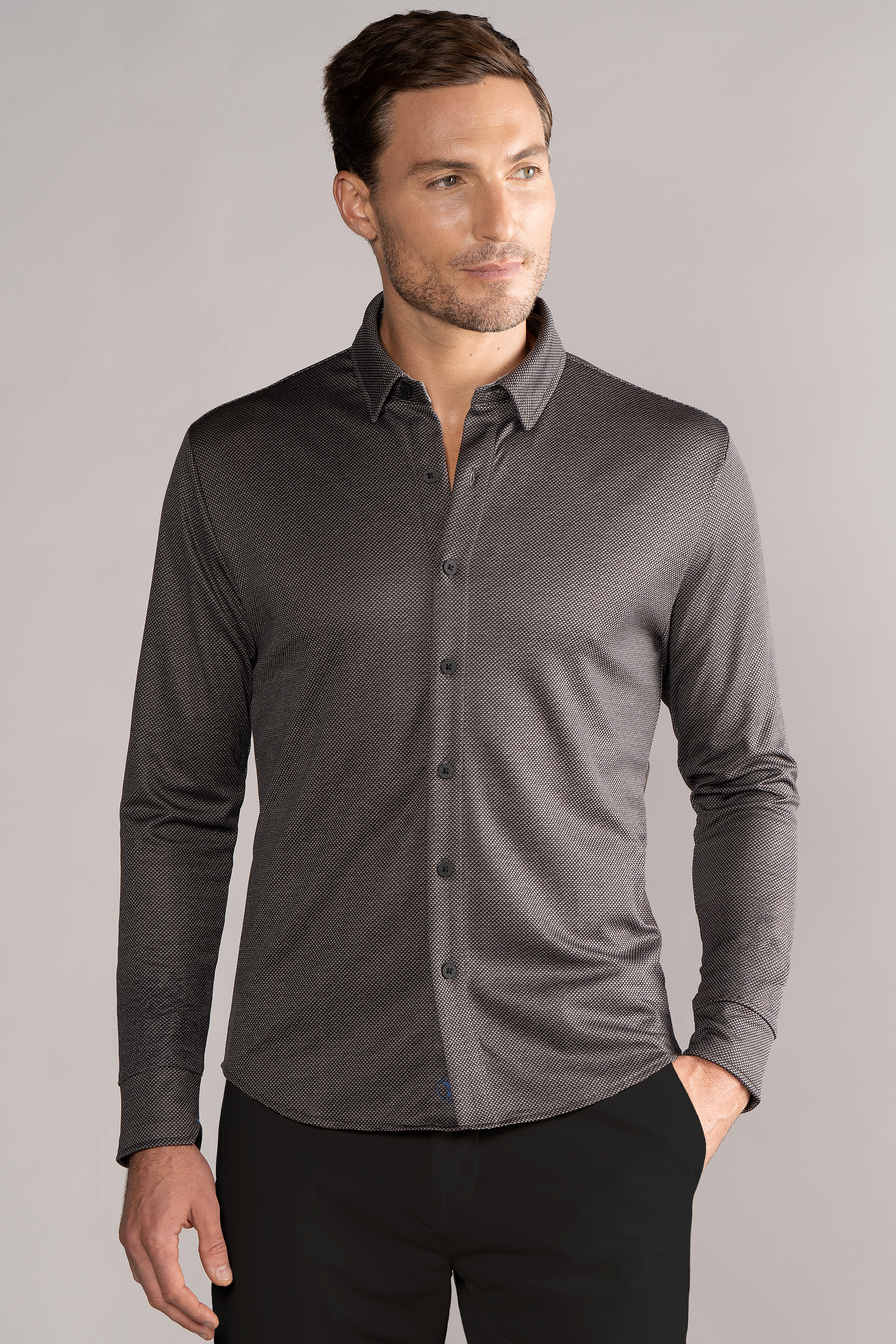 Long Sleeve Button Down Polo Dot // Grey Scale