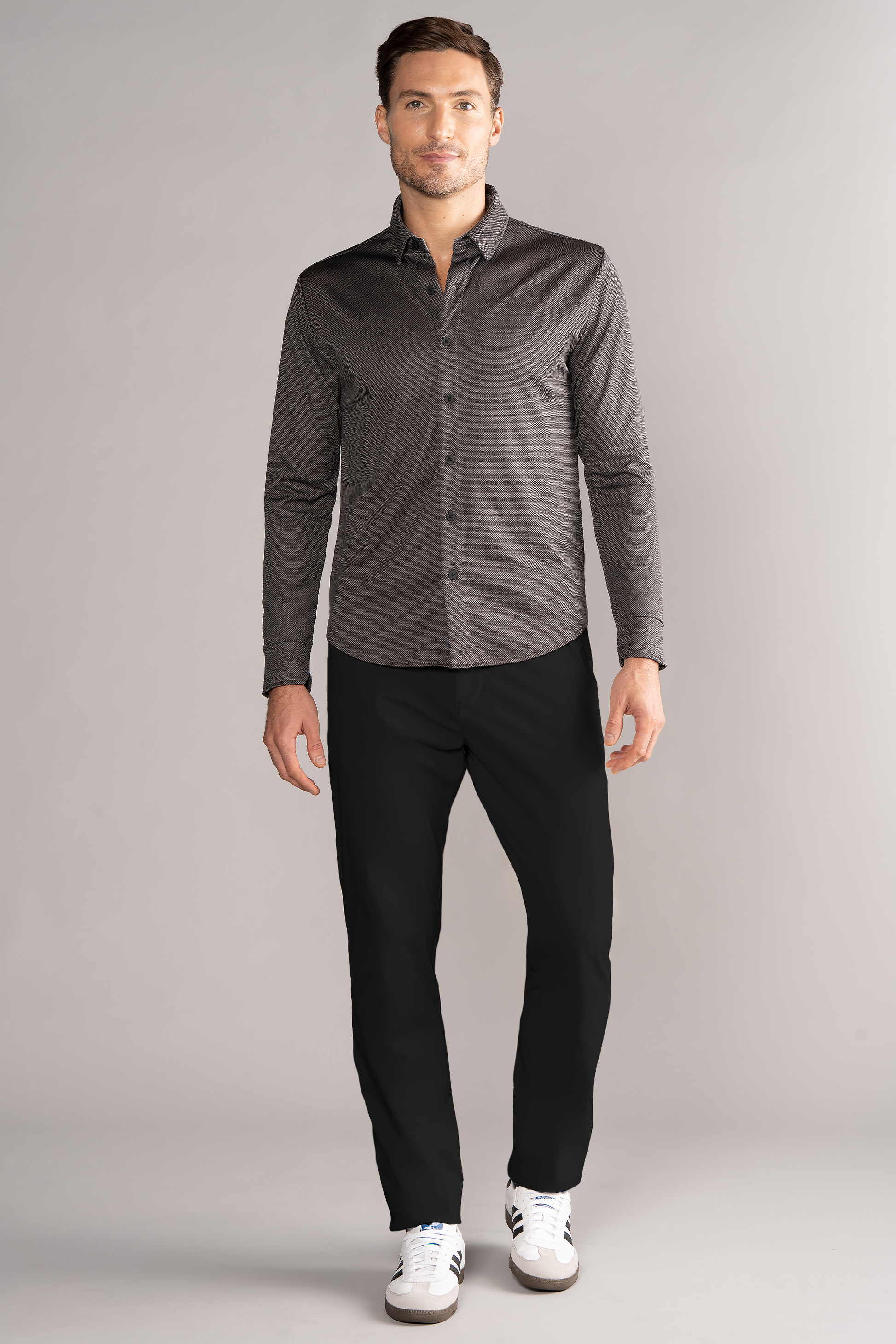 Long Sleeve Button Down Polo Dot // Grey Scale Twillory Long Sleeve Button Down Polo Dot // Grey Scale Twillory