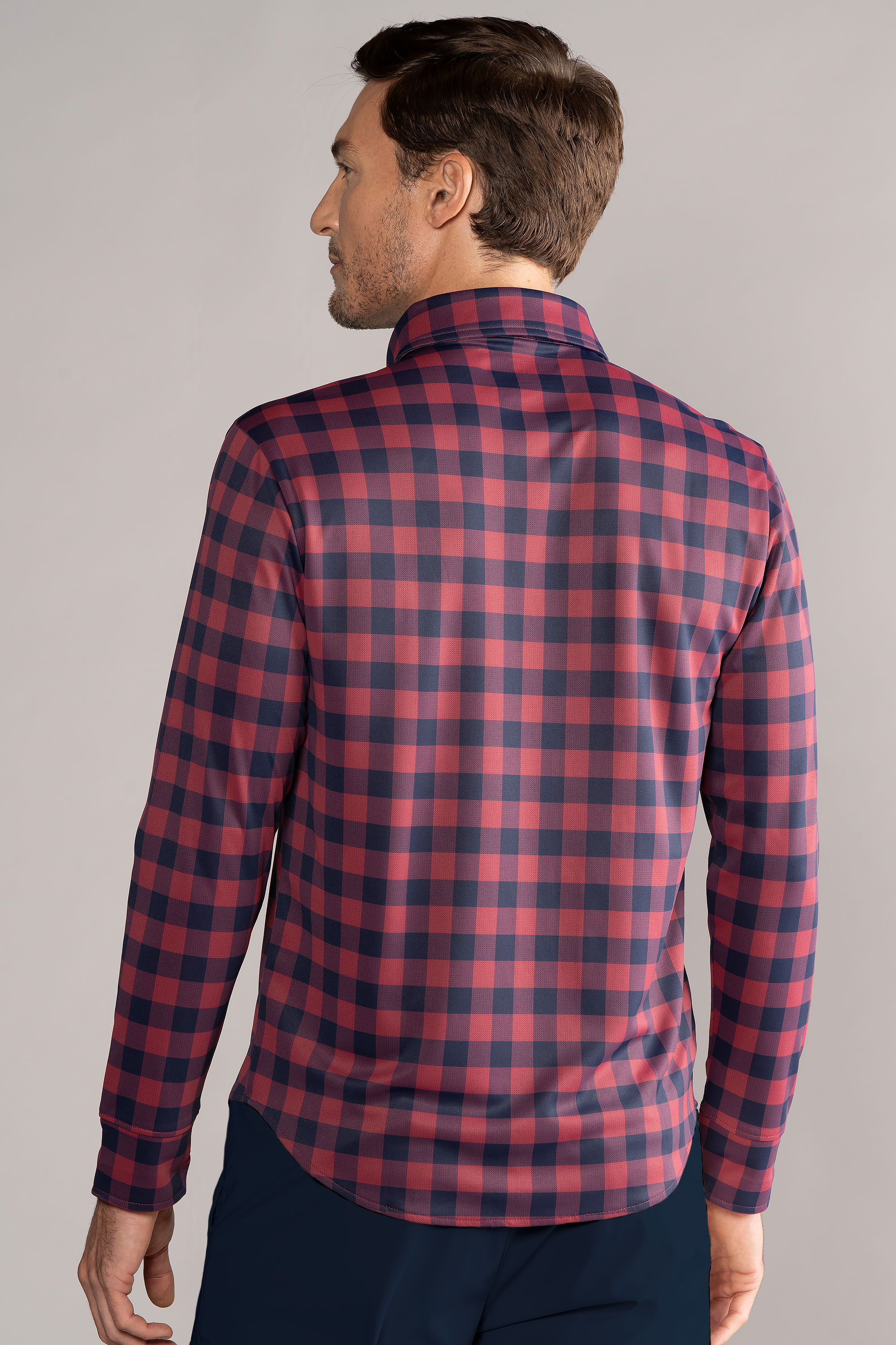 Long Sleeve Button Down Polo Gingham // Red Blue