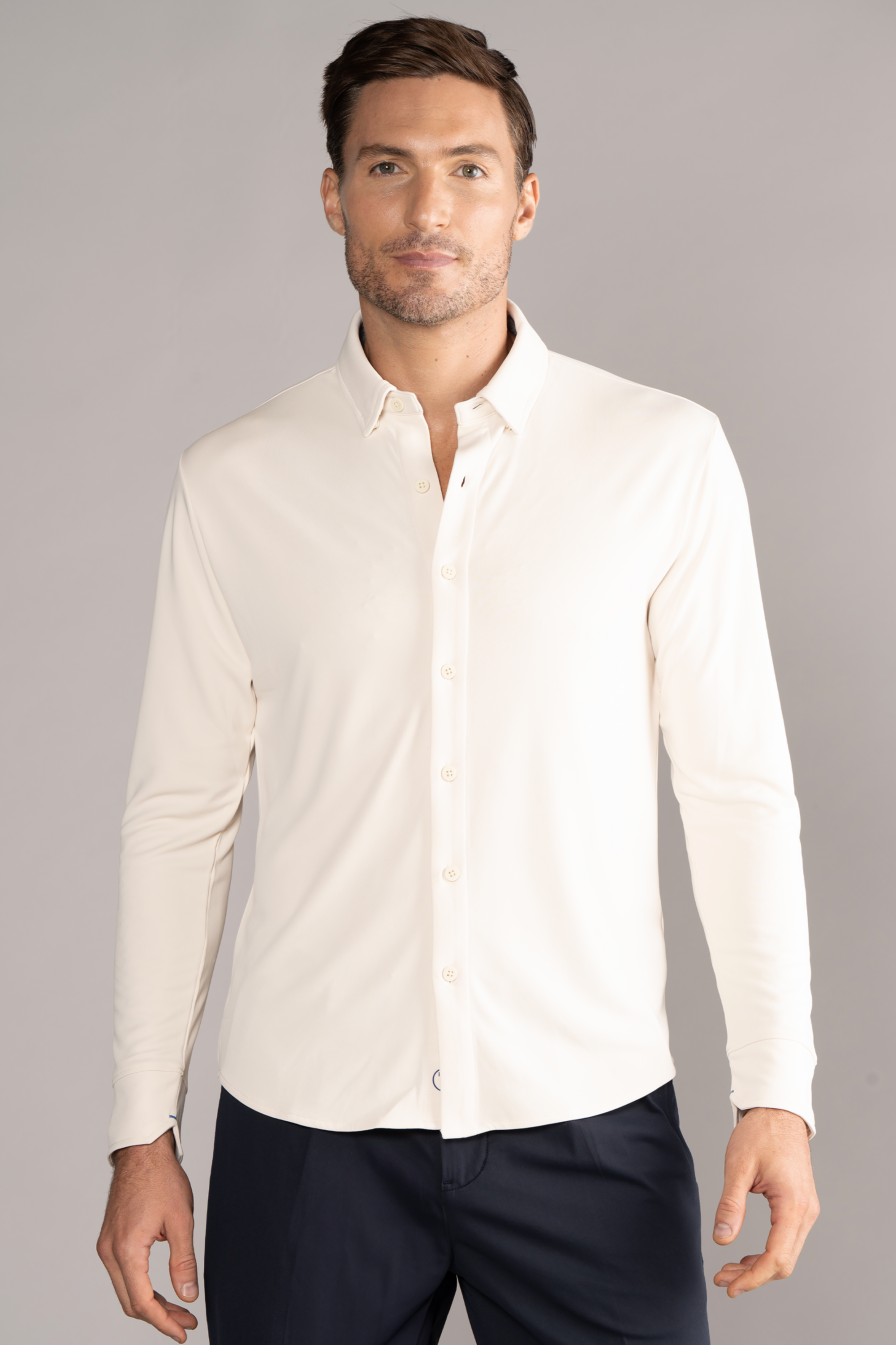 Long Sleeve Button Down Polo Solid // Ivory