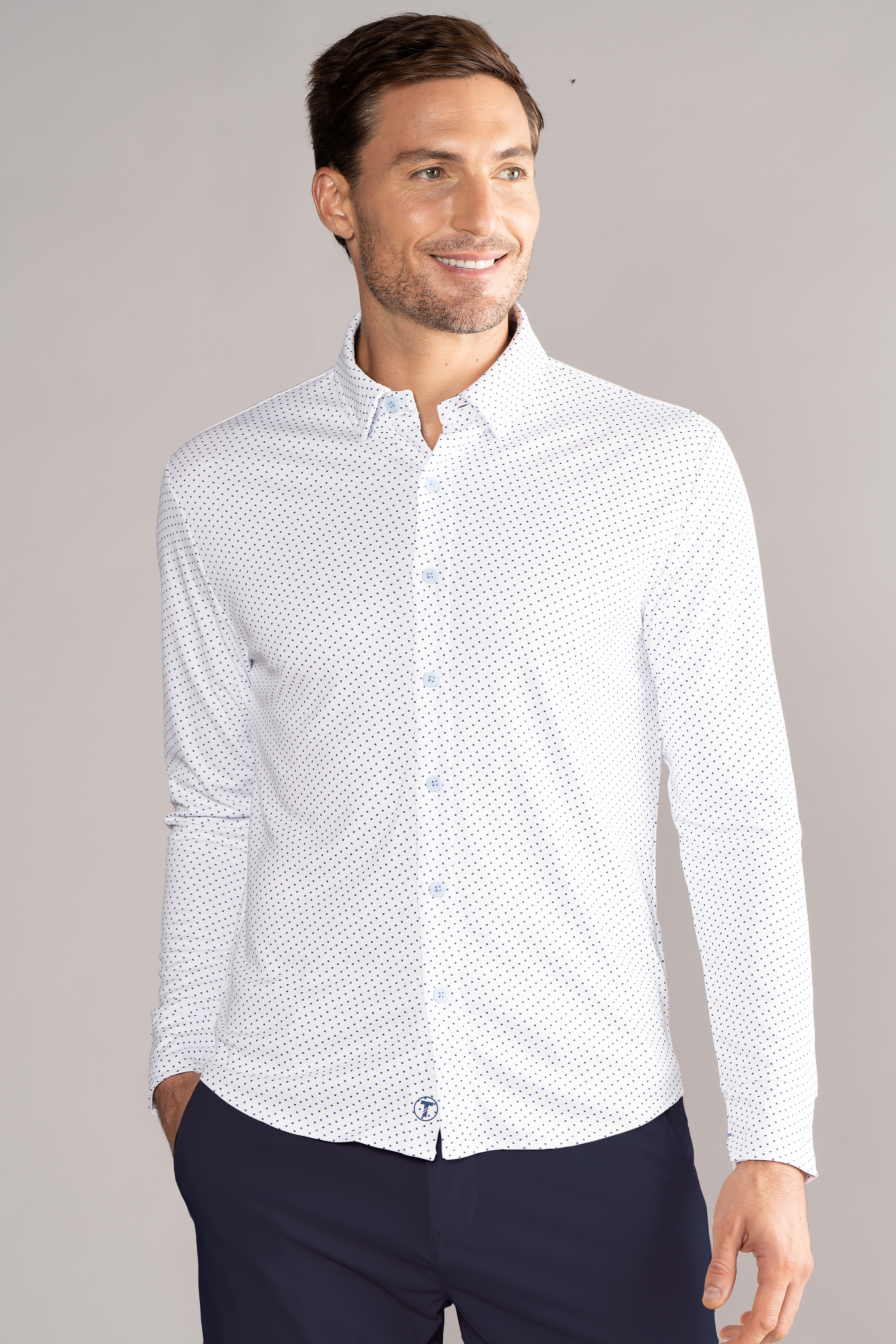 Long Sleeve Button Down Polo Dot // Blue Acorn