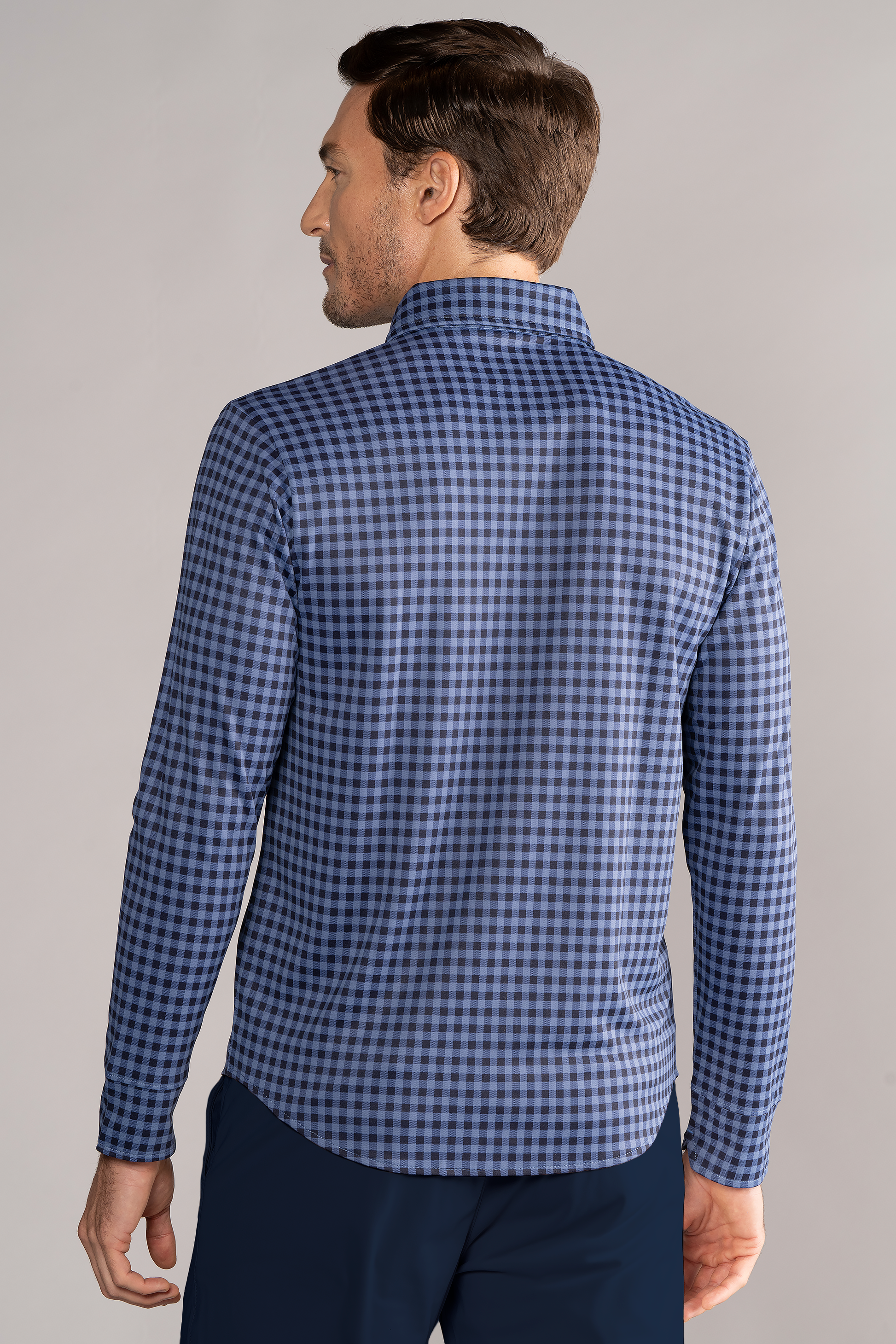 Long Sleeve Button Down Polo Gingham // Navy Blue Long Sleeve Button Down Polo Gingham // Navy Blue