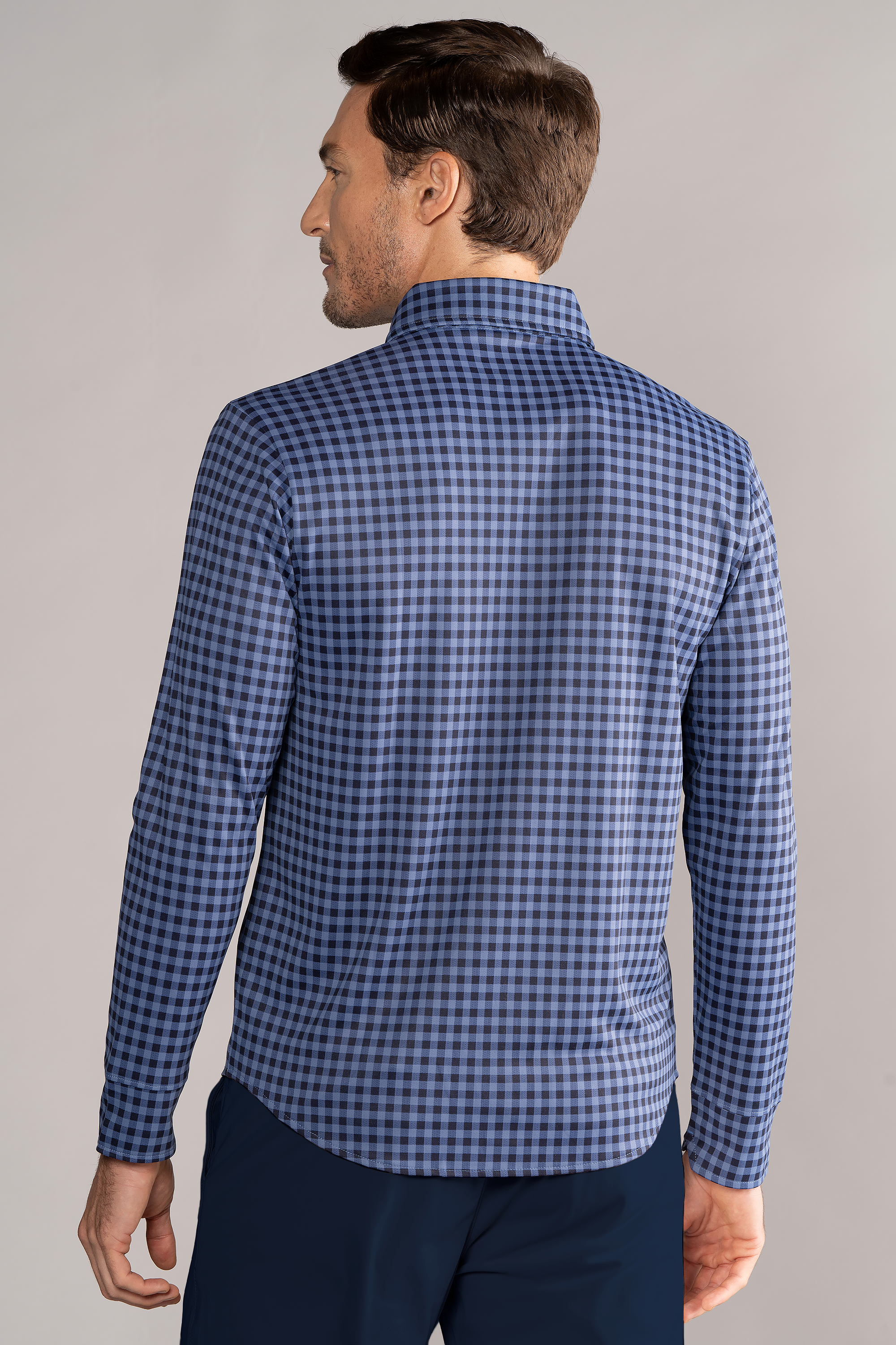 Long Sleeve Button Down Polo Gingham // Navy Blue