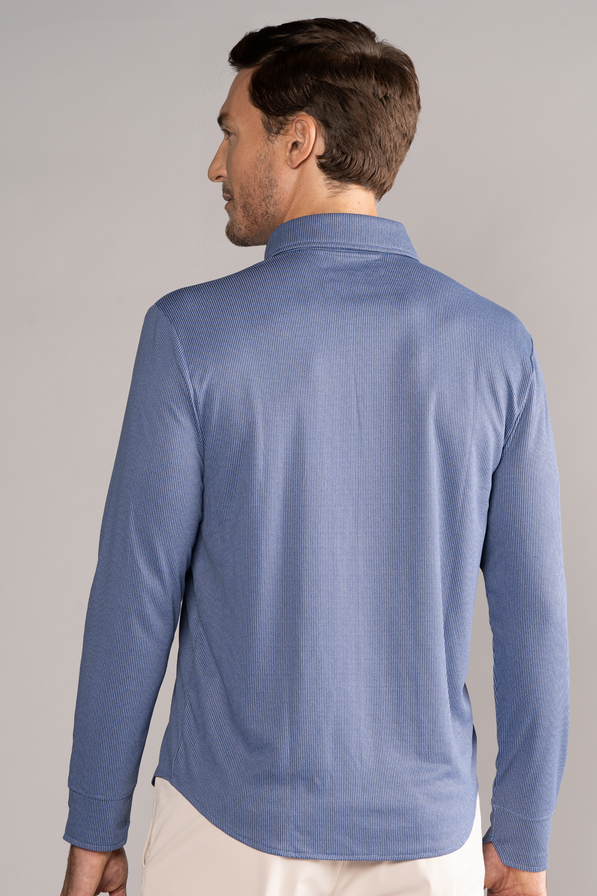 Long Sleeve Button Down Polo Dot // Blue Puppytooth