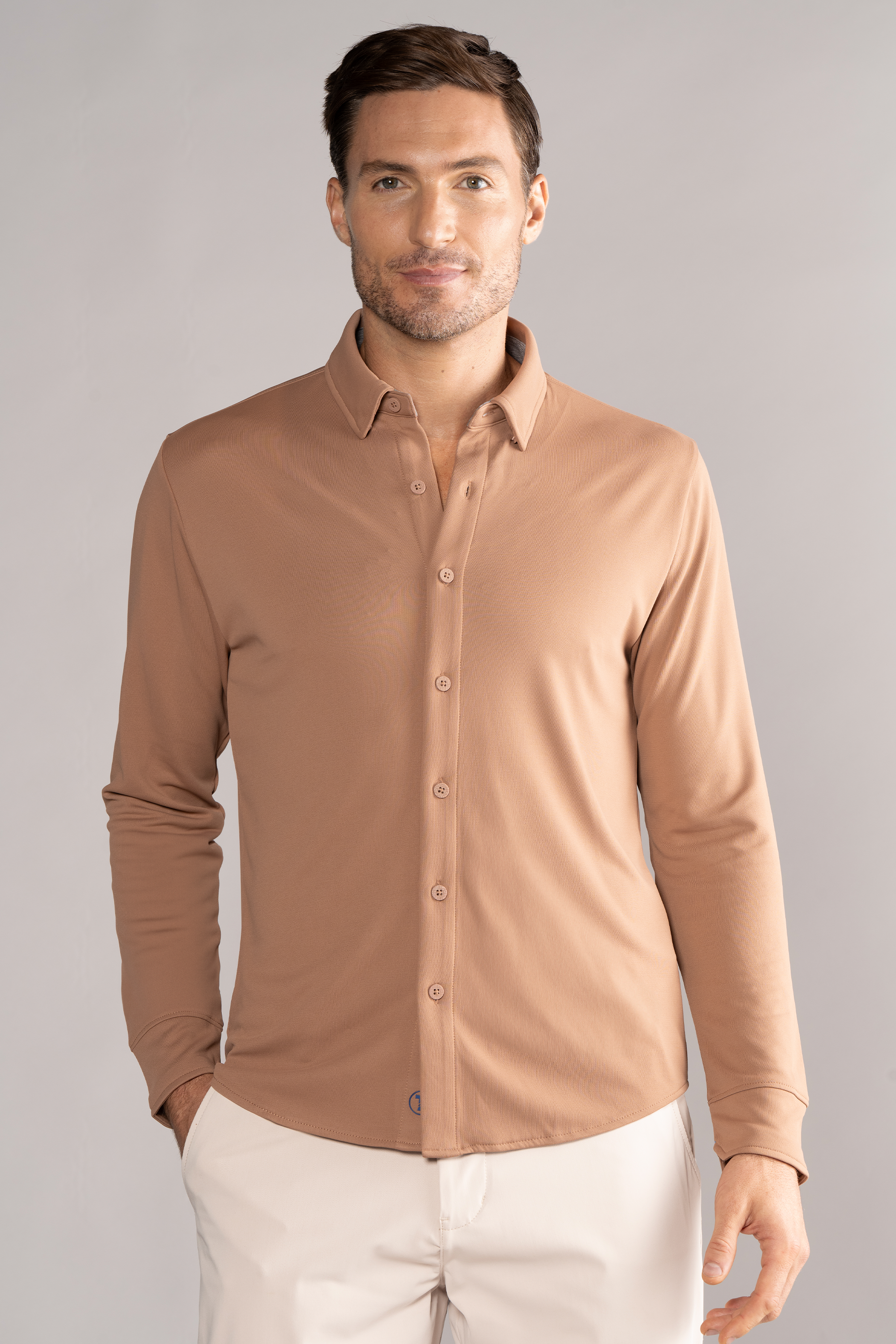 Long Sleeve Button Down Polo Solid // Clay