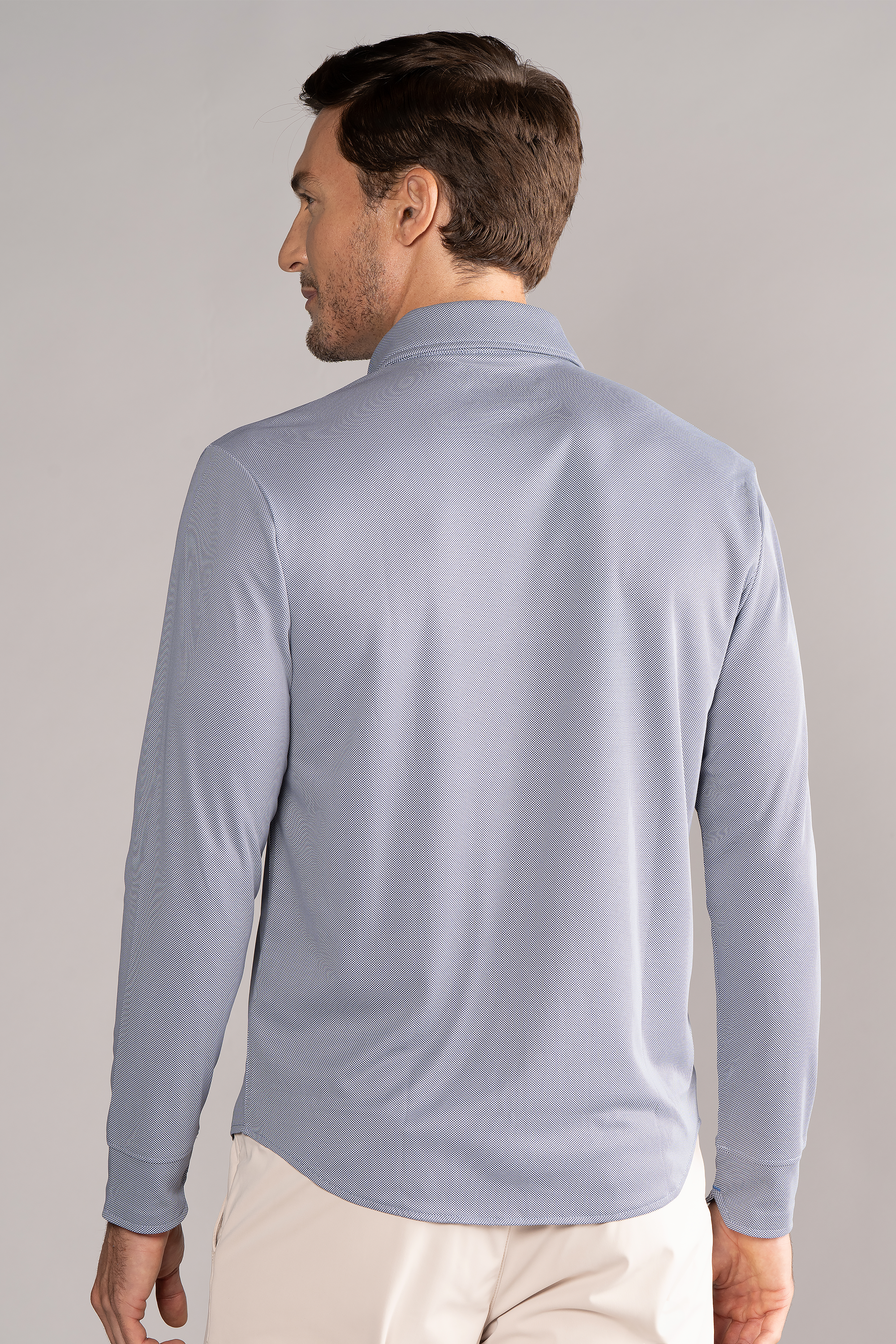 Long Sleeve Button Down Polo Check // Navy Micro