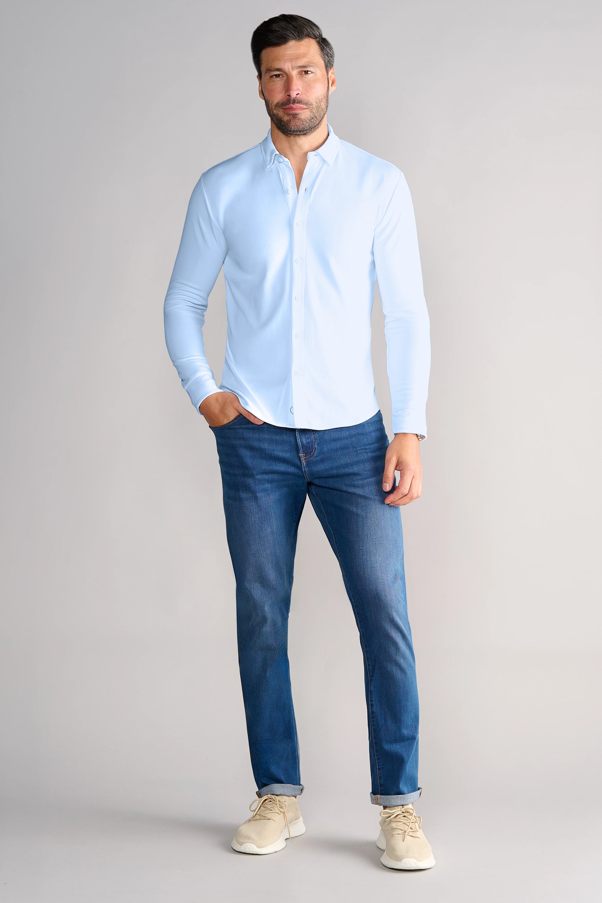Long Sleeve Button Down Polo Solid // Powder Blue