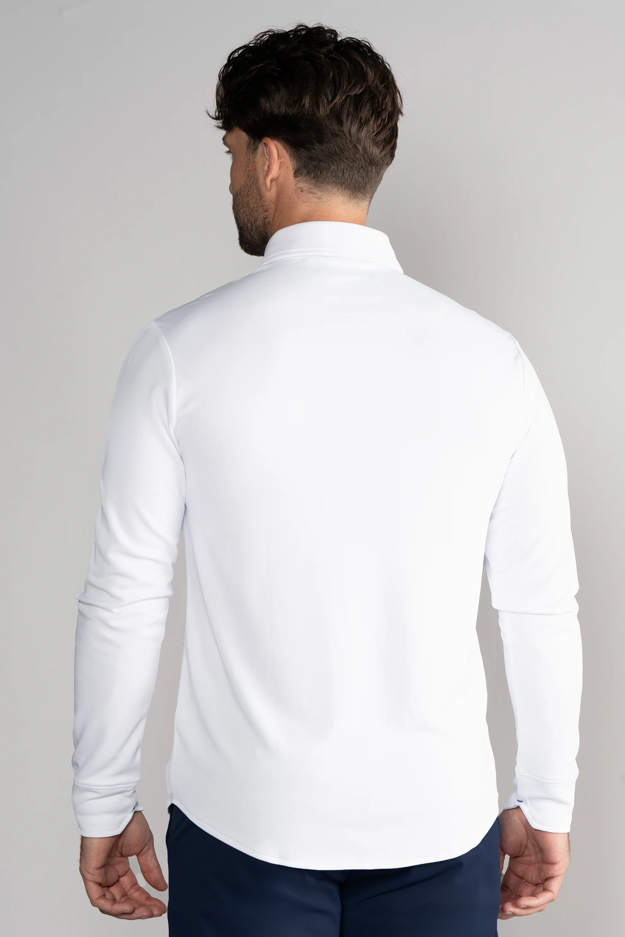 Long Sleeve Button Down Polo Contrast // White Navy