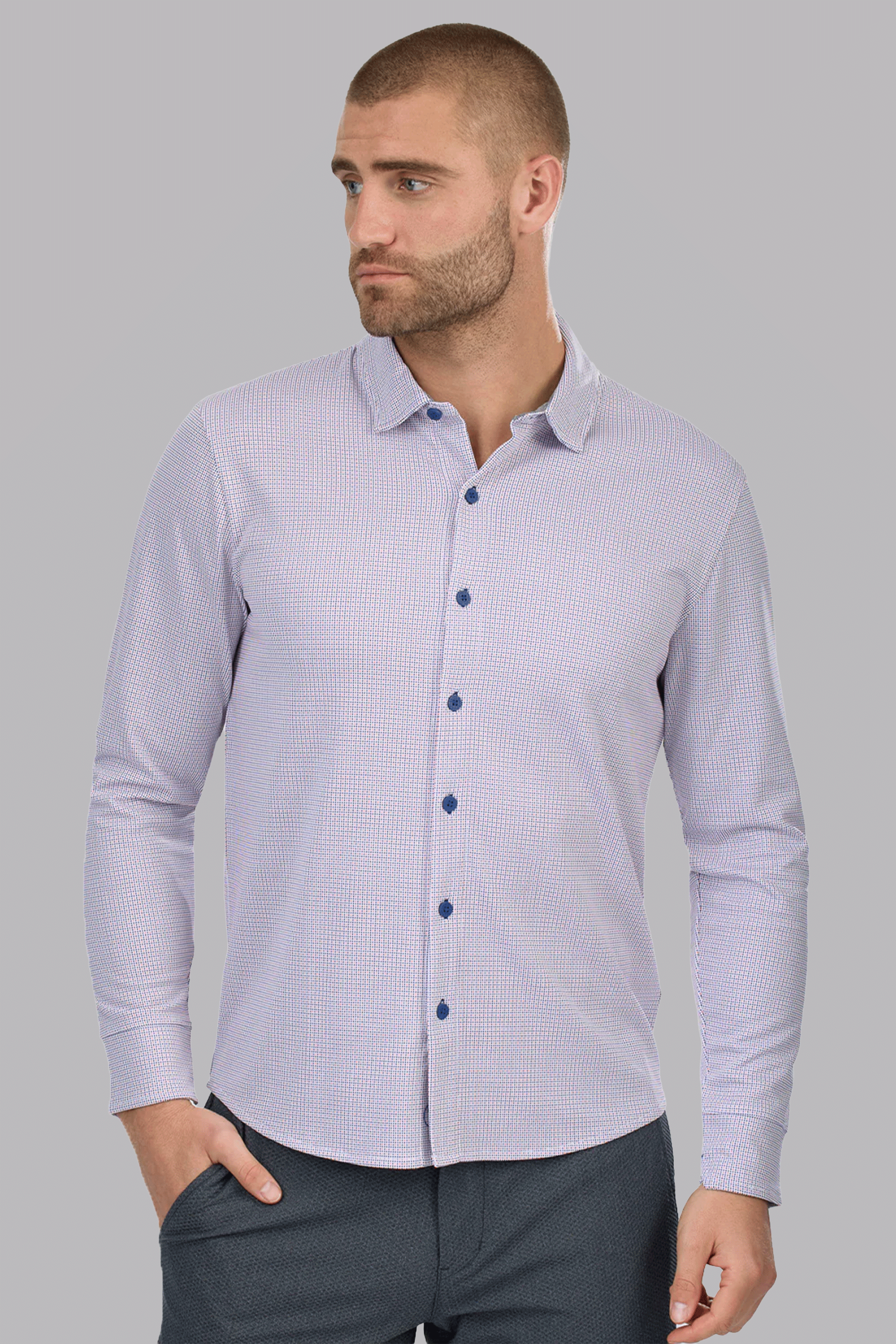 Long Sleeve Button Down Polo Dot // Orange Blue