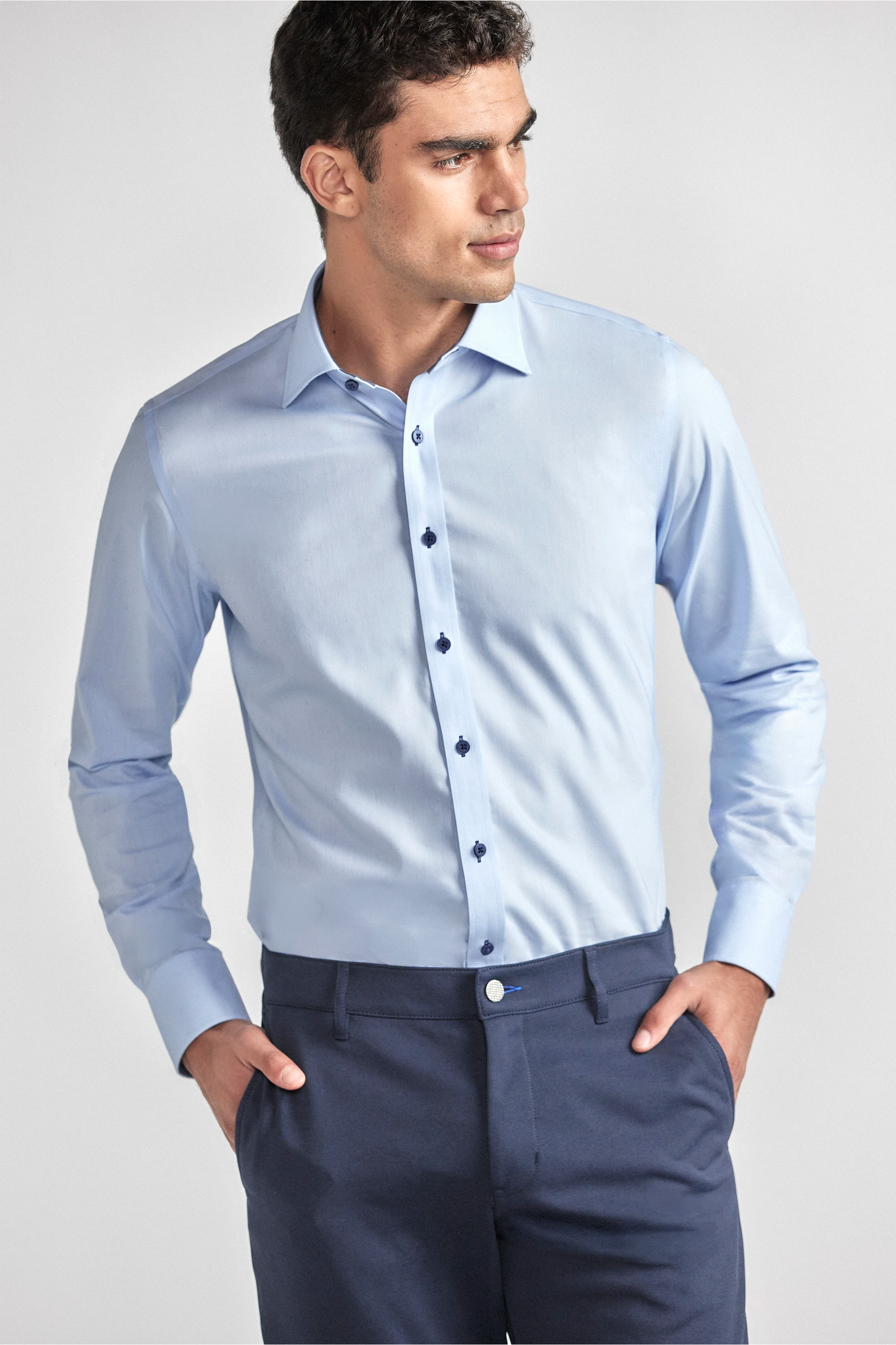 Leader Non-Iron Contrast | Navy Buttons