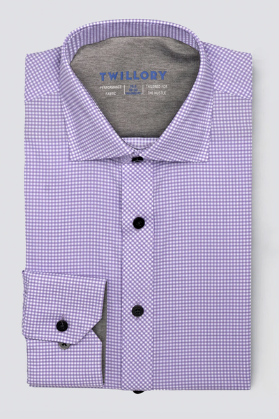Men's Purple & White Performance Dress Shirt (Versailles Button