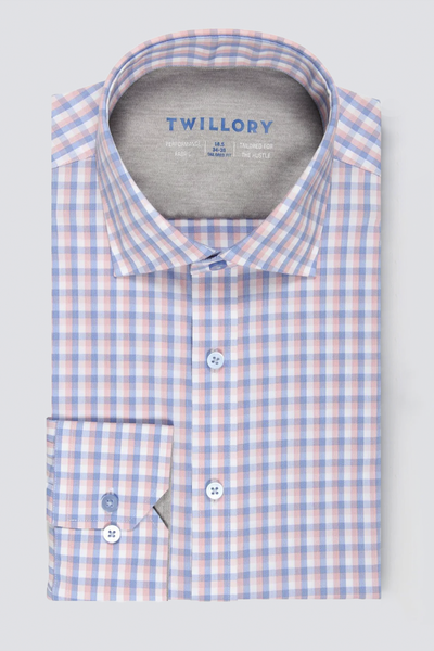 Men's Thick Orange Blue Check Dress Shirt (Moisture Wicking