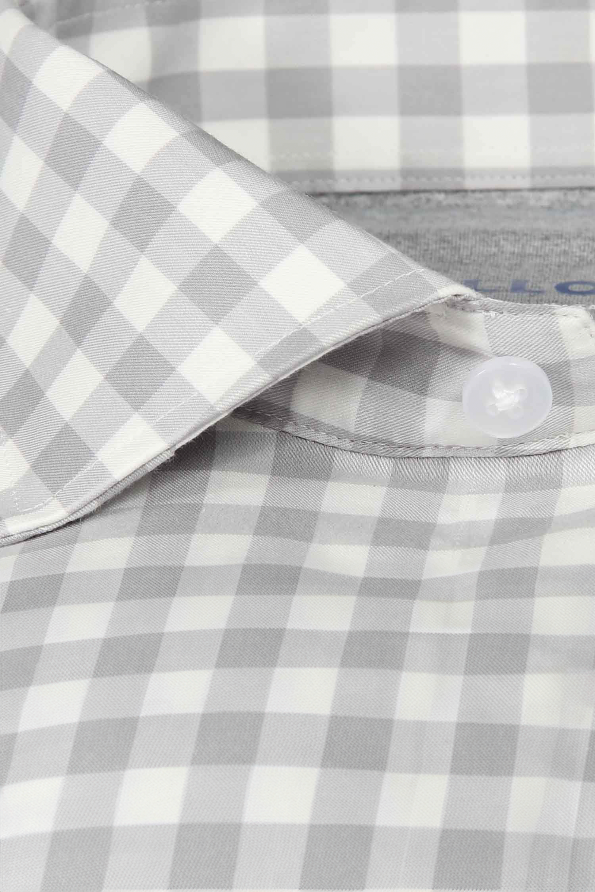 grey and white dress shirt Men's Grey & White Gingham Dress Shirt (Light Grey Check Long Sleeve) Extra Trim / 15.5 / m / 34-35