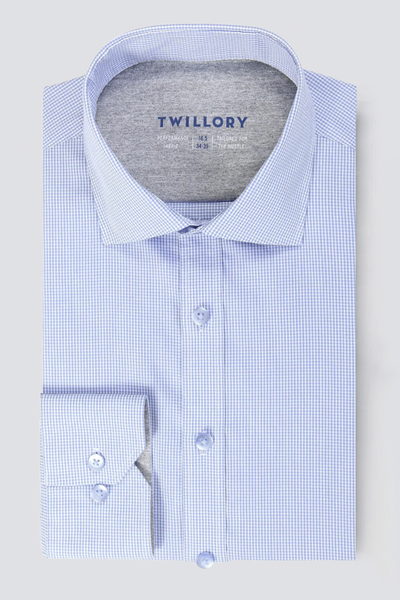 Men's Blue Houndstooth Dress Shirt (Performance Button Down) Extra Trim / 16.5 / l / 36-37