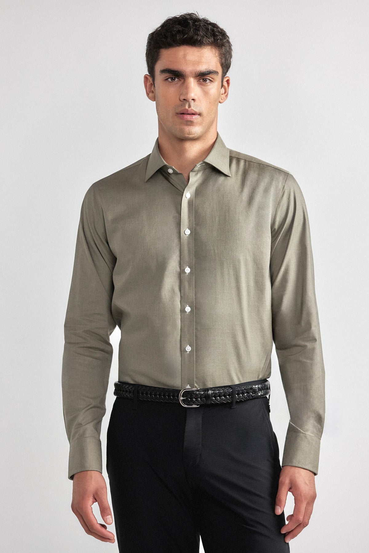 Leader Non-Iron Solid // Olive Melange, view 3 of 8