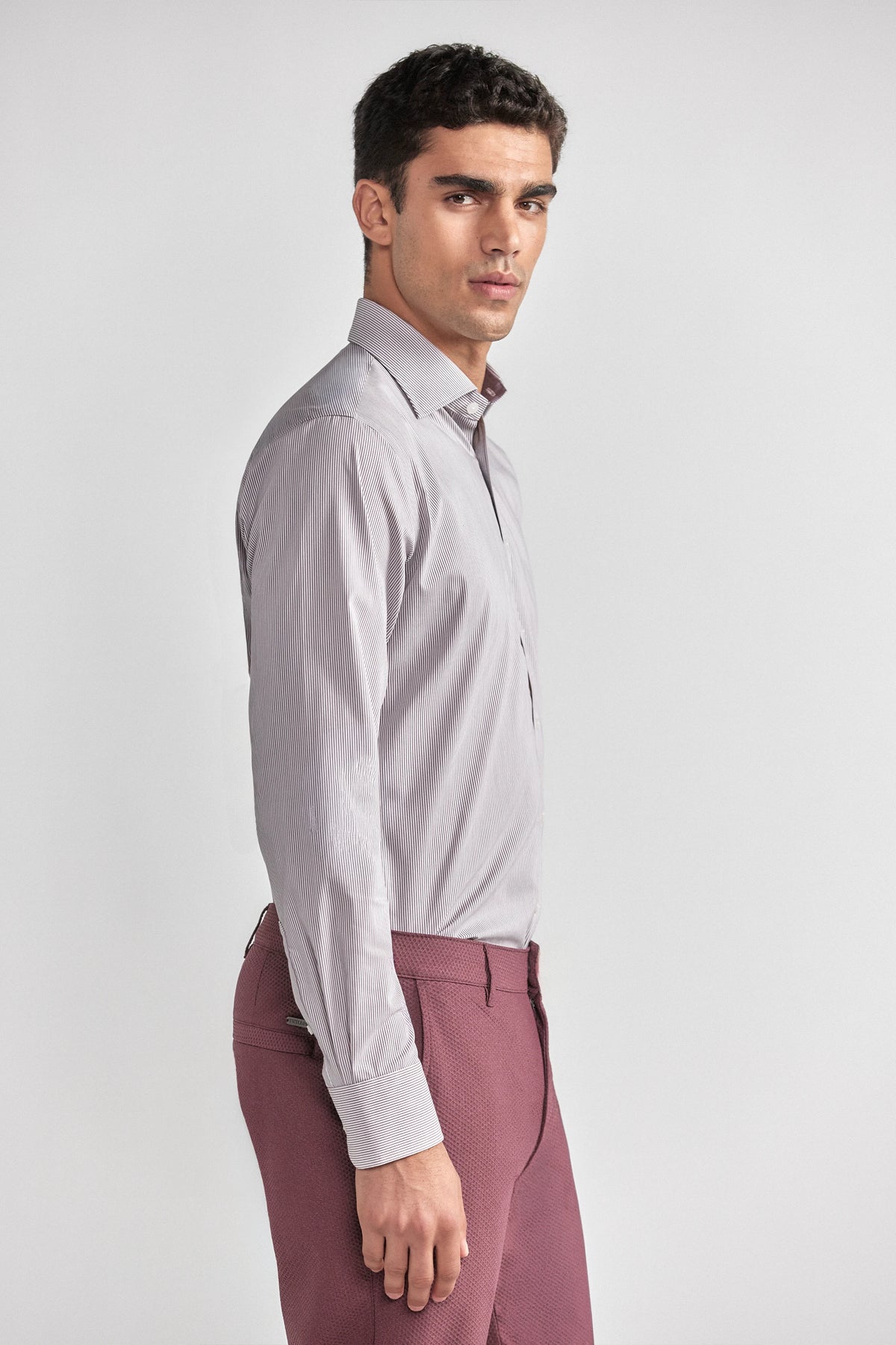 Leader Non-Iron Stripe // Lilac Mini, view 5 of 8