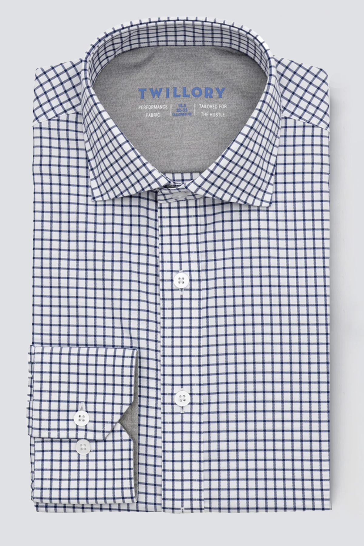 performance material dress shirts Men's Navy/White Grid Dress Shirt: Performance Stretch