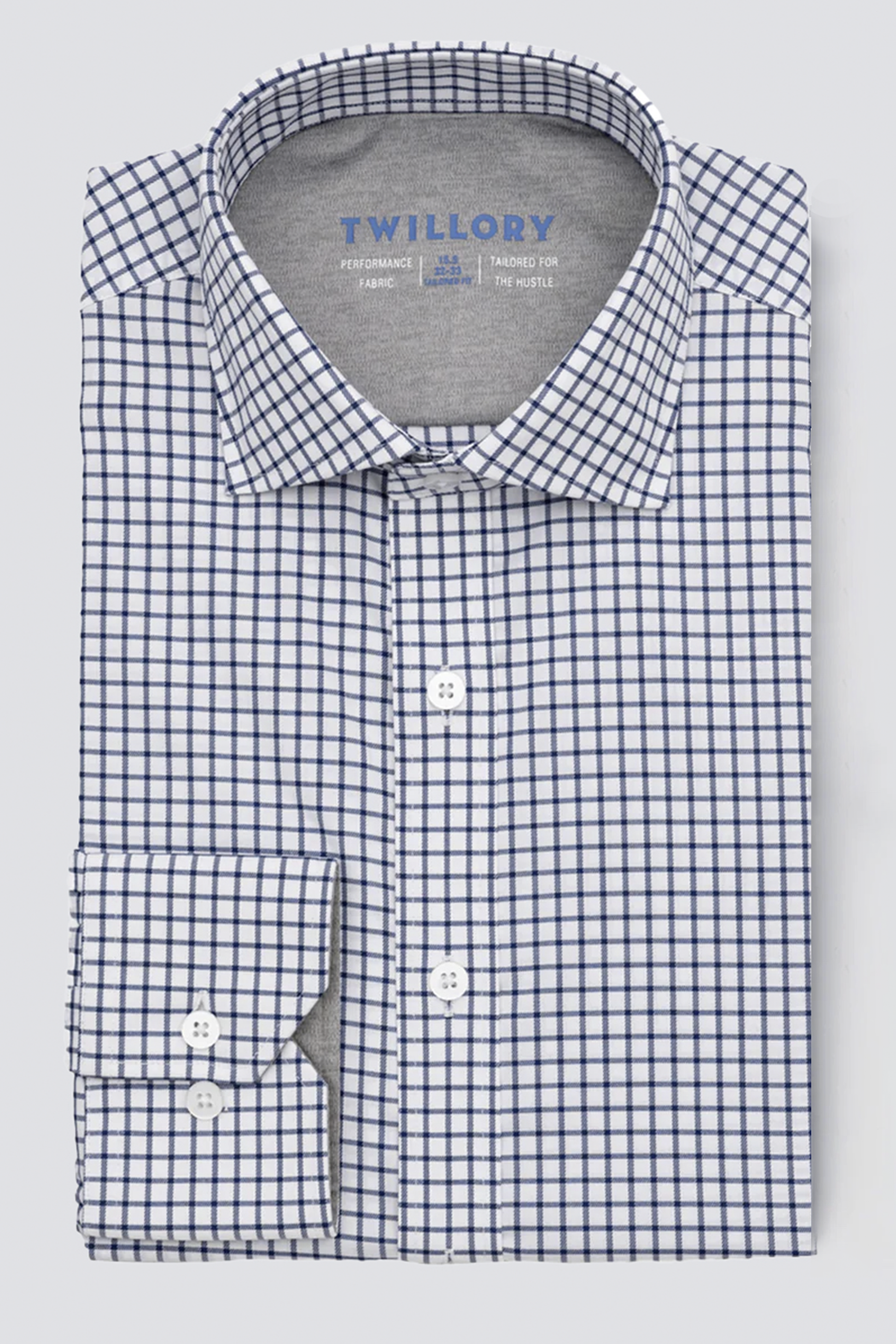 Men's Navy/White Grid Dress Shirt: Performance Stretch Men's Navy/White Grid Dress Shirt: Performance Stretch