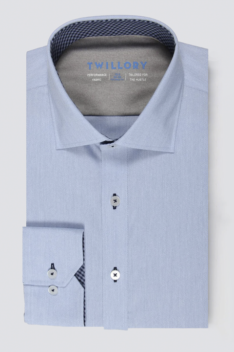 Men's Performance Blue Herringbone Dress Shirt (Pattern Button Down) Twillory Men's Performance Blue Herringbone Dress Shirt (Pattern Button Down) Twillory