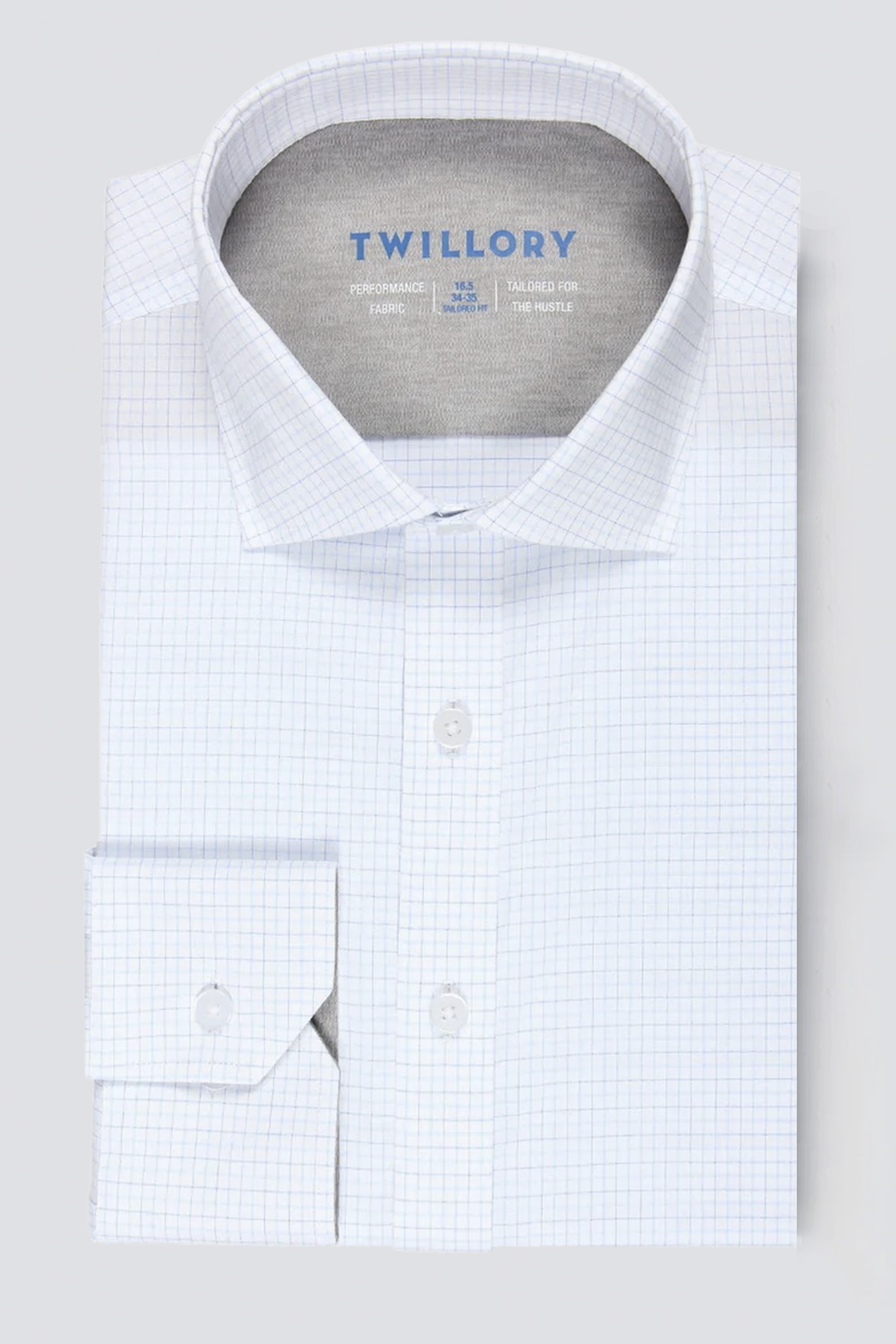 Men's Performance White/Blue Check Long Sleeve Dress Shirt: Stretch & Moisture Wicking | Twillory Extra Trim / 15.5 / m / 34-35 Men's Performance White/Blue Check Long Sleeve Dress Shirt: Stretch & Moisture Wicking | Twillory Extra Trim / 15.5 / m / 34-35