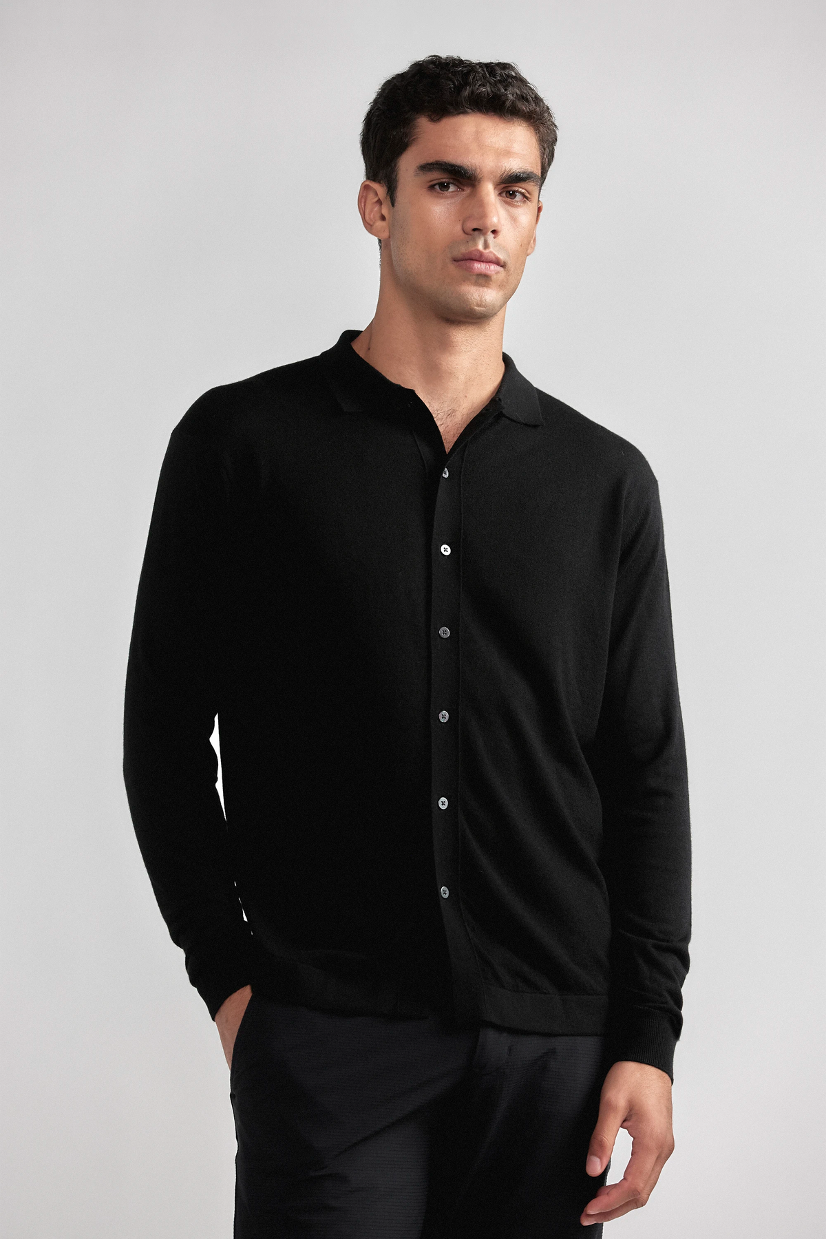 Lightweight Cashmere Button-Down | Black, image 1 of 7