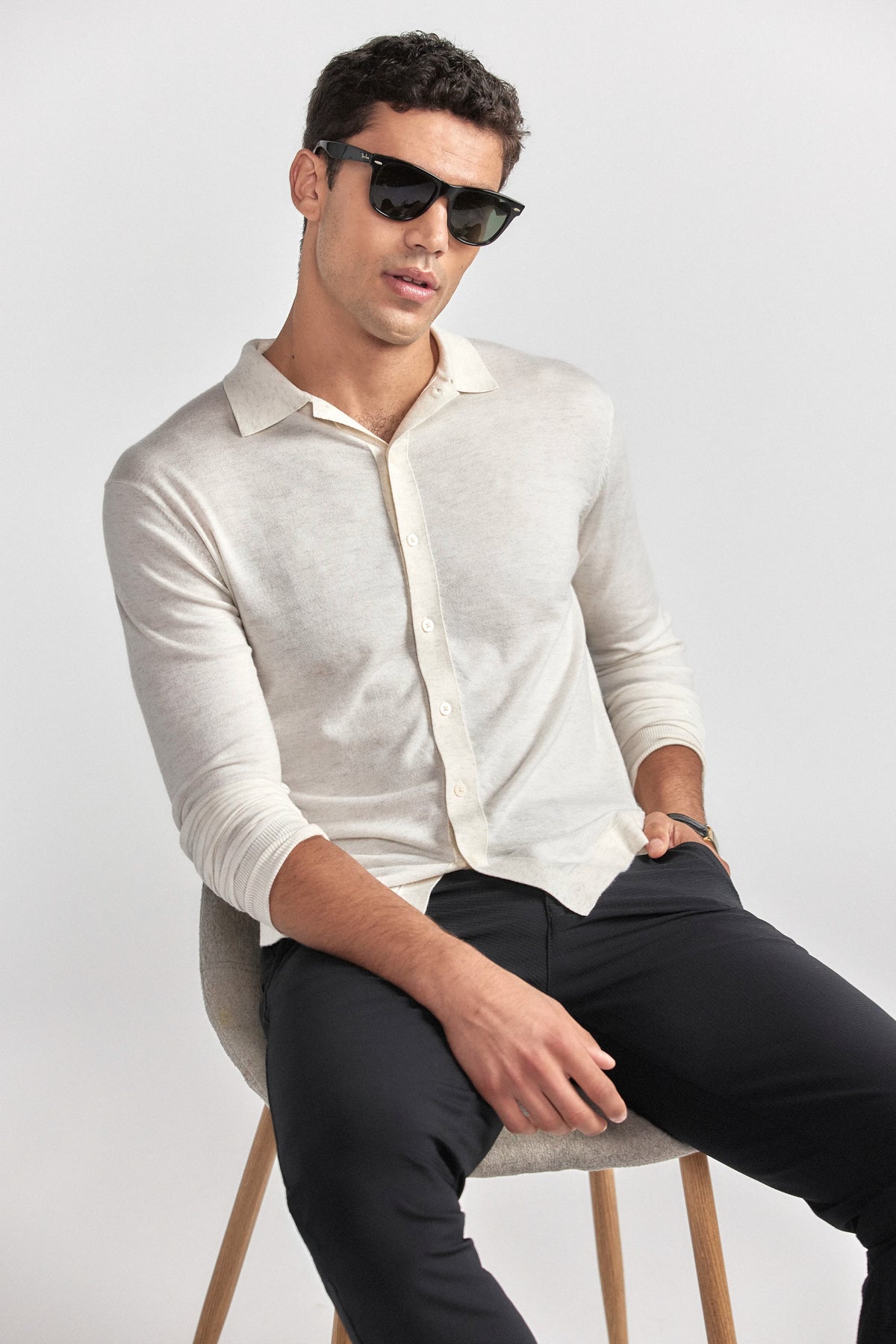 Lightweight Cashmere Button-Down | Heather Ivory, image 3 of 8