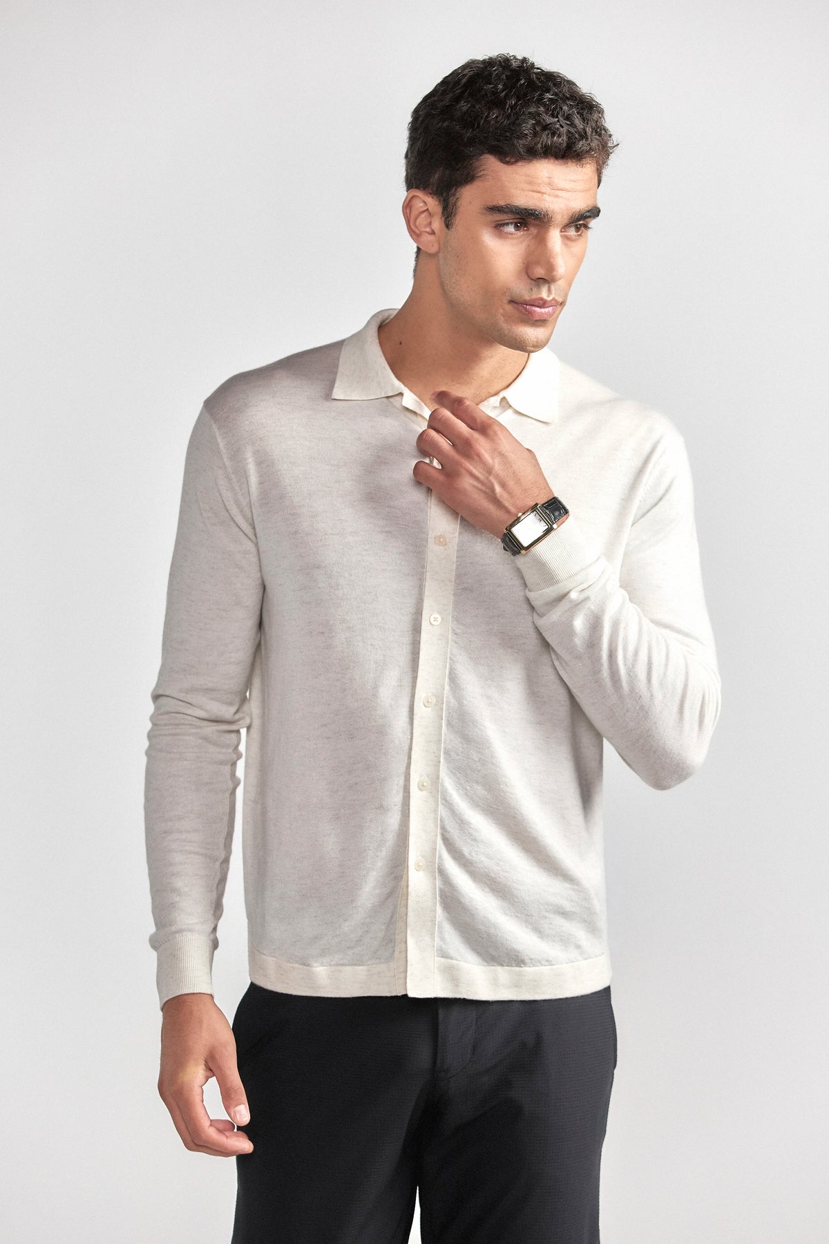 Lightweight Cashmere Button-Down | Heather Ivory