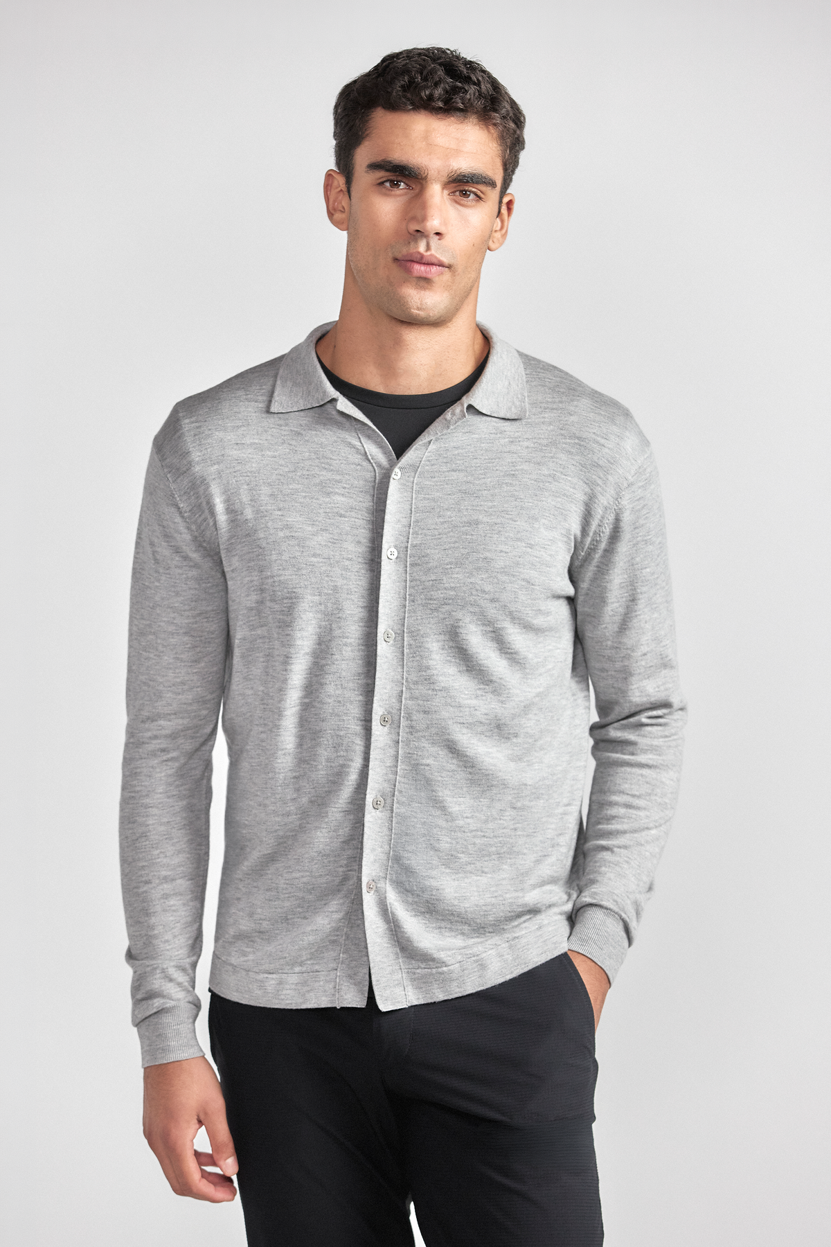 Lightweight Cashmere Button-Down | Heather Light Grey, image 1 of 6