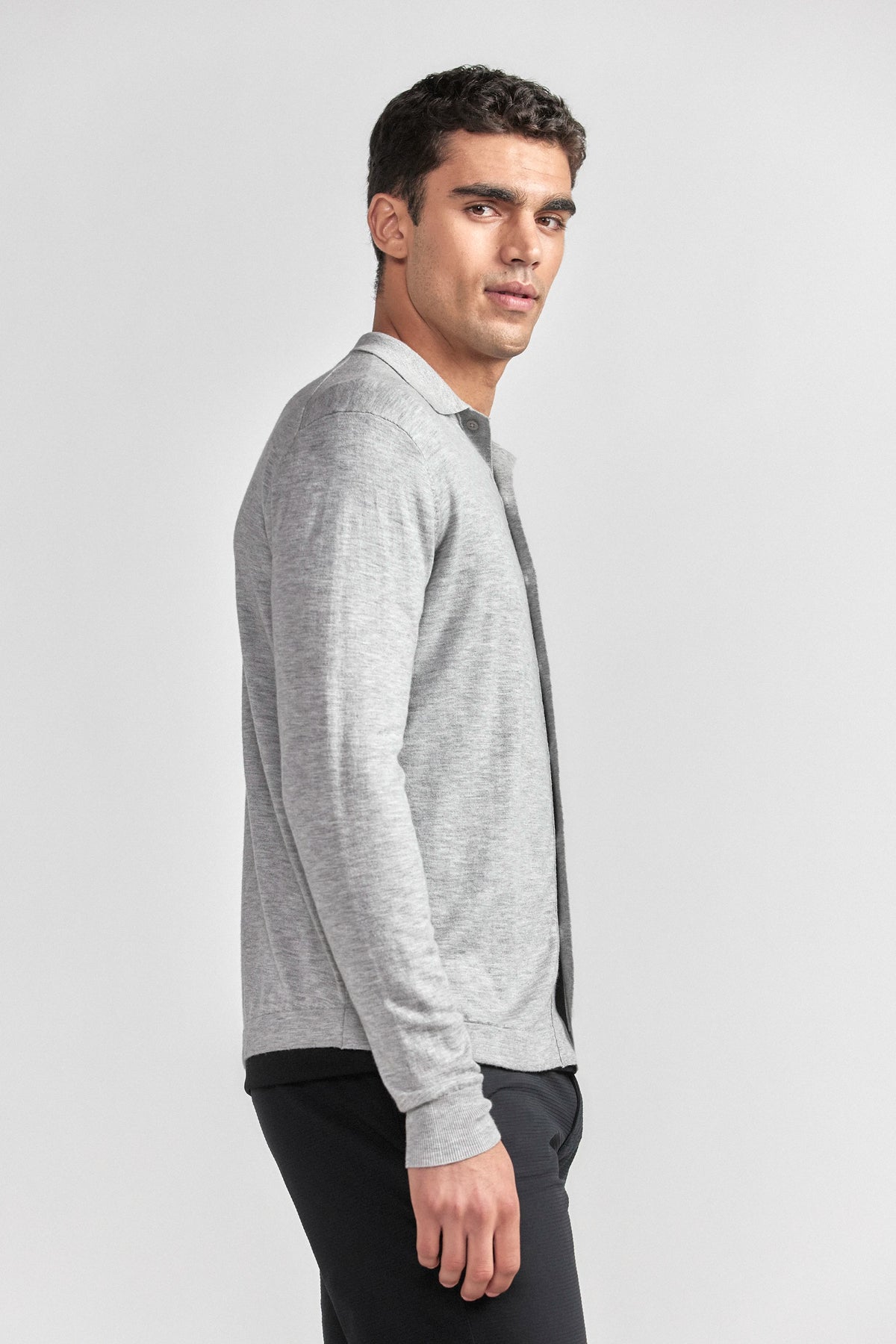 Lightweight Cashmere Button-Down | Heather Light Grey, image 3 of 6