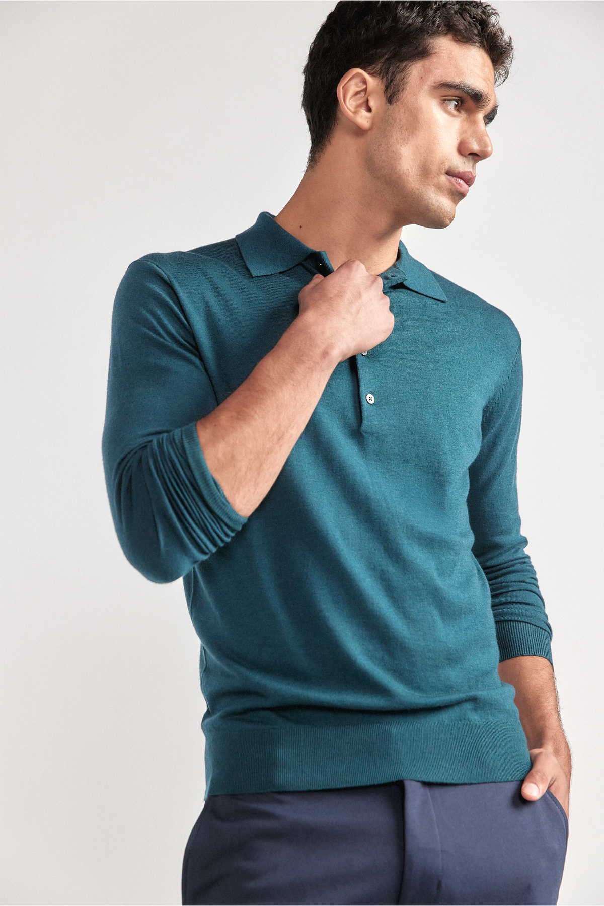 Lightweight Cashmere Polo | Emerald, image 3 of 8