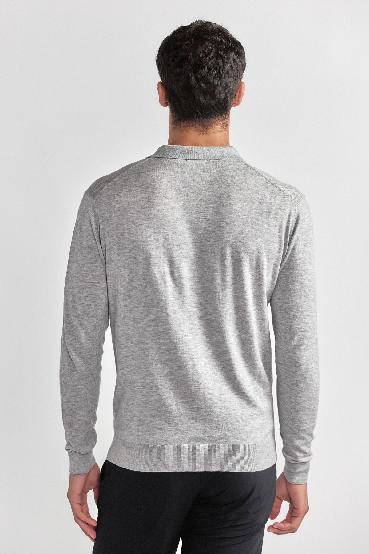 Lightweight Cashmere Polo | Heather Light Grey, image 7 of 8