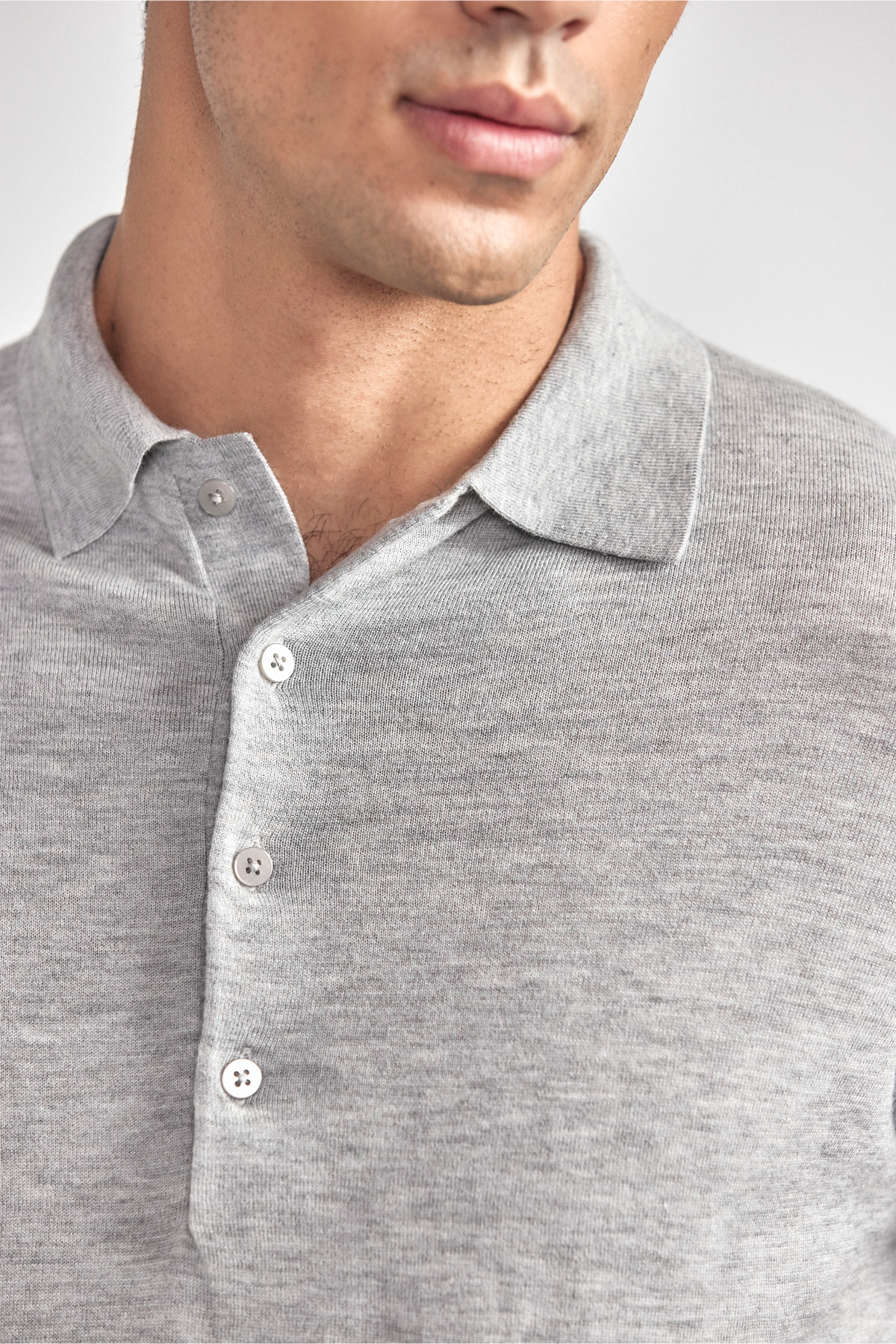 Lightweight Cashmere Polo | Heather Light Grey, image 4 of 8