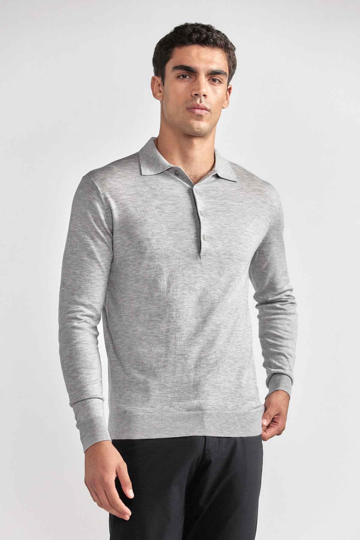 Lightweight Cashmere Polo | Heather Light Grey, image 1 of 8