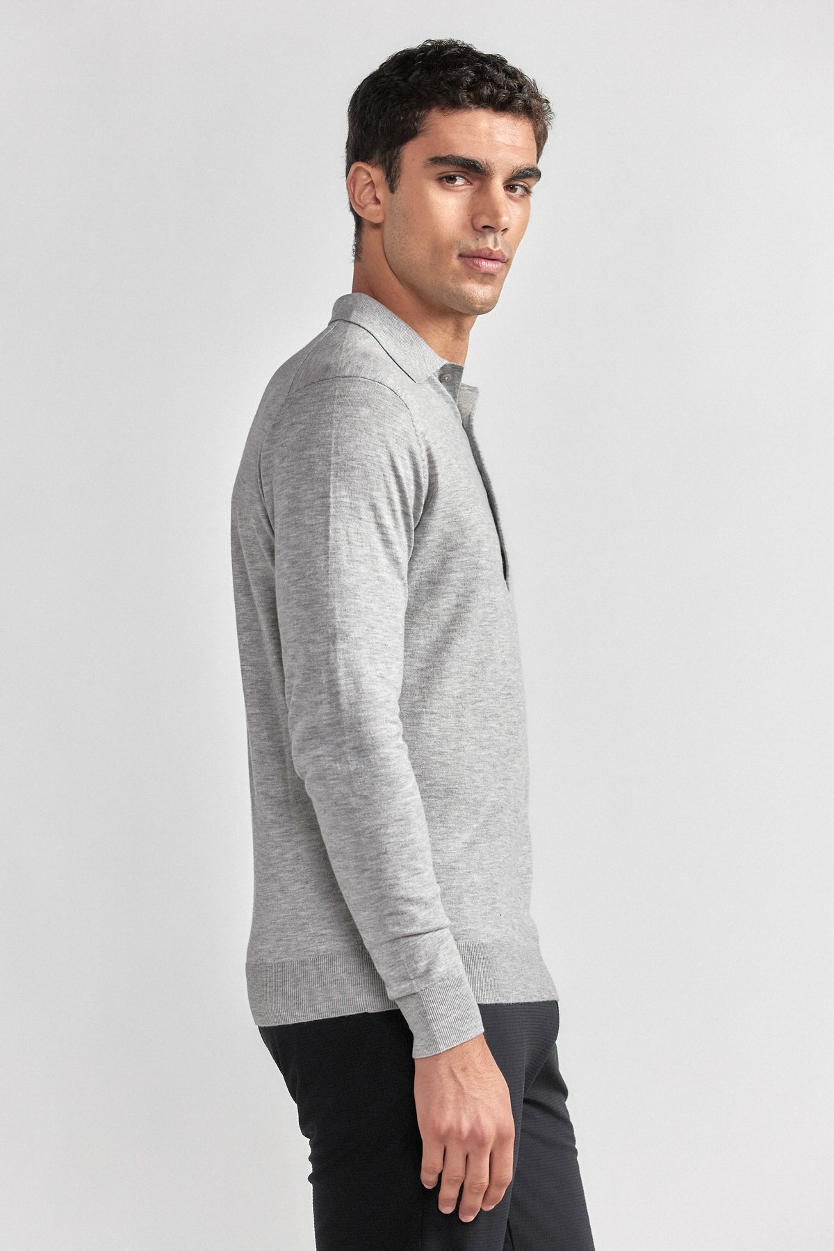 Lightweight Cashmere Polo | Heather Light Grey, image 5 of 8
