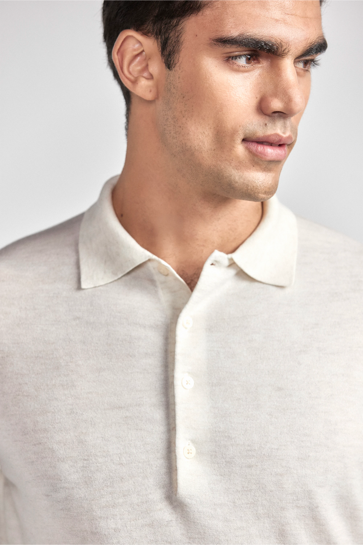 Lightweight Cashmere Polo | Heather Ivory, image 5 of 8